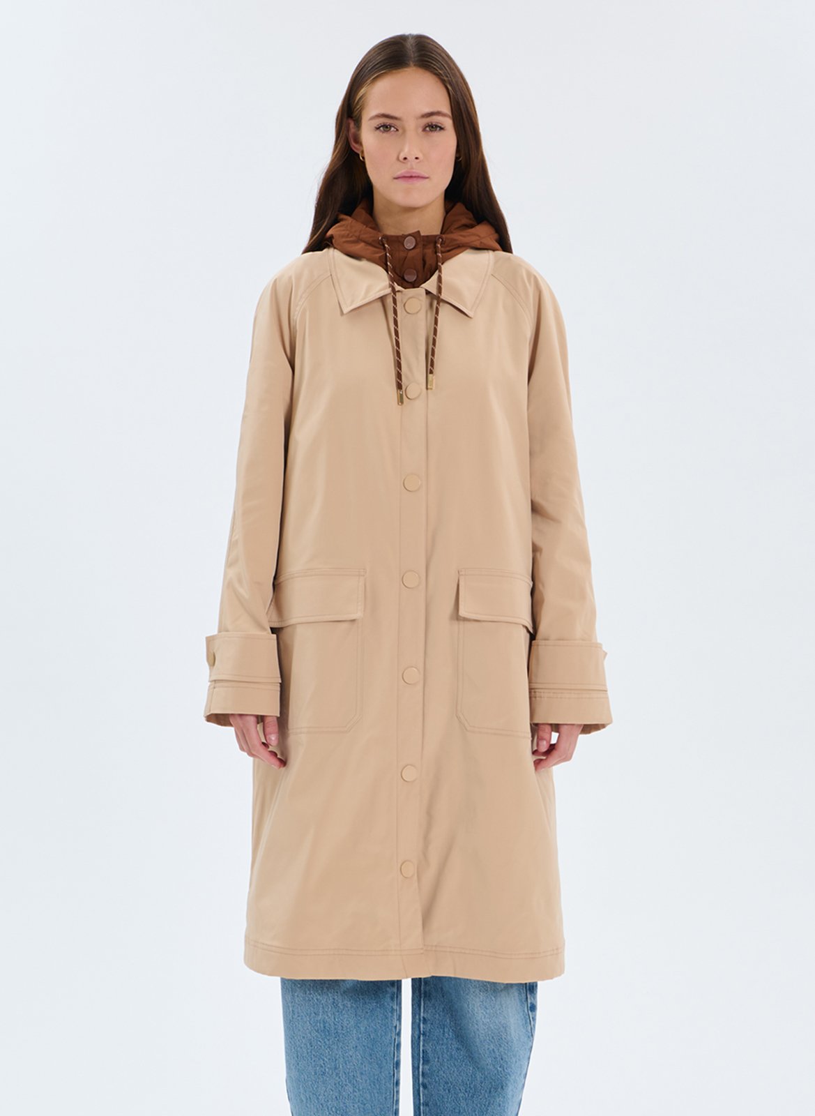 Langer Trenchcoat mit abnehmbarer Kapuze ZAPA Beige