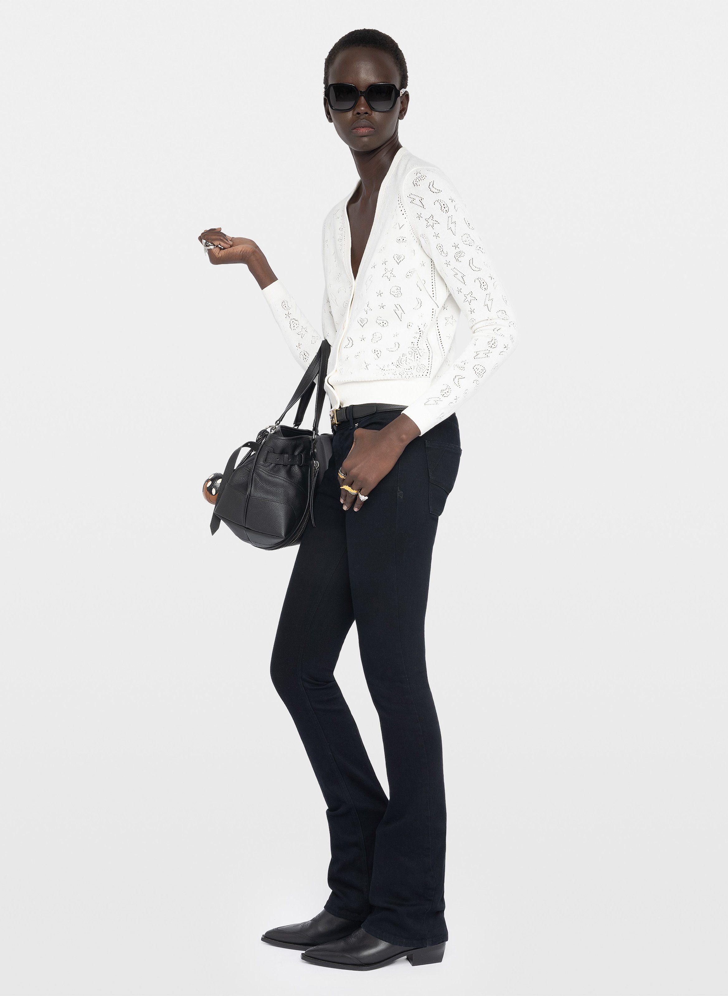 Cardigan droit col V en coton ZADIG&VOLTAIRE Blanc