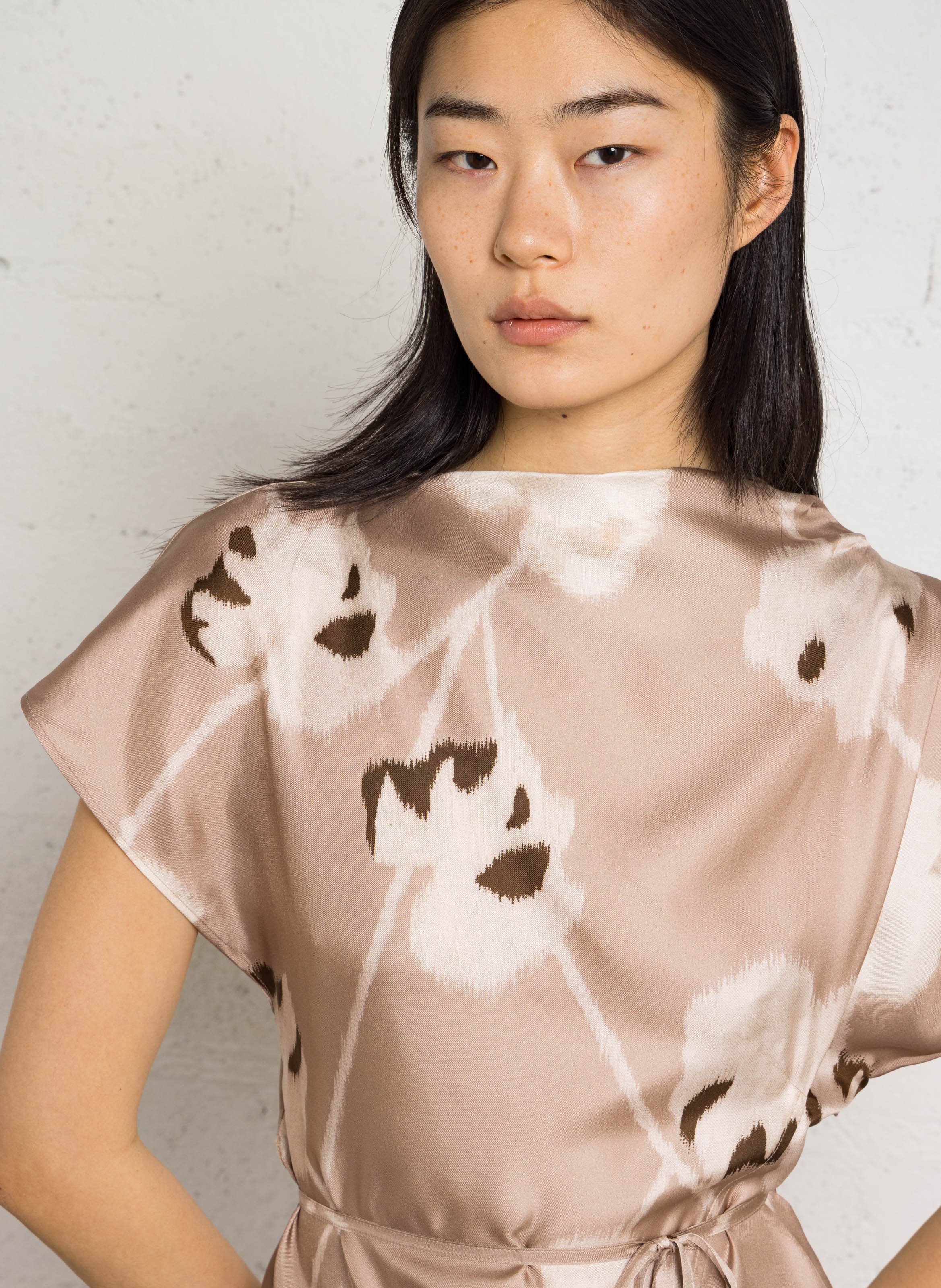 Long printed silk dress SOEUR Beige