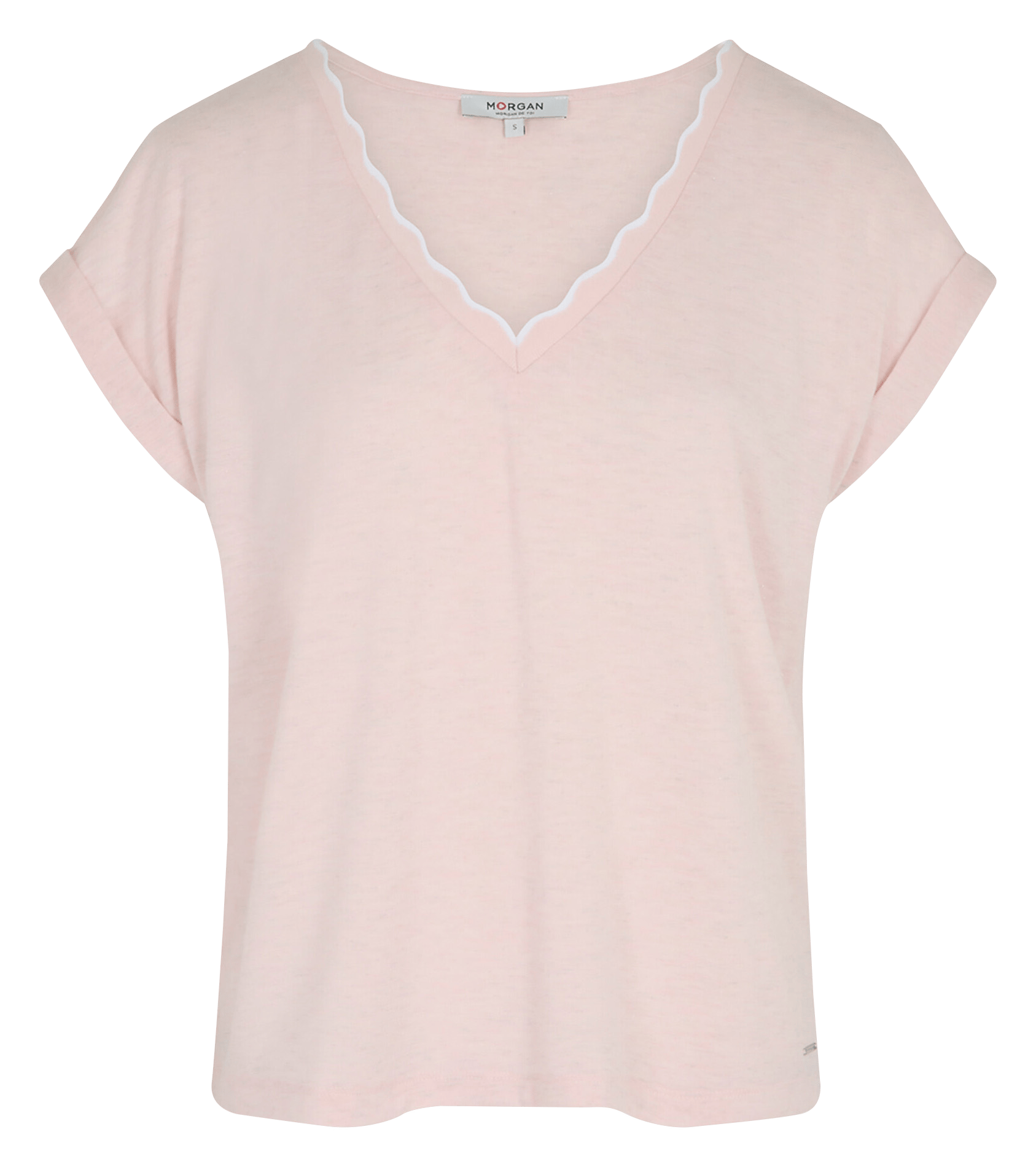 Tee-shirt droit col V uni MORGAN Rose