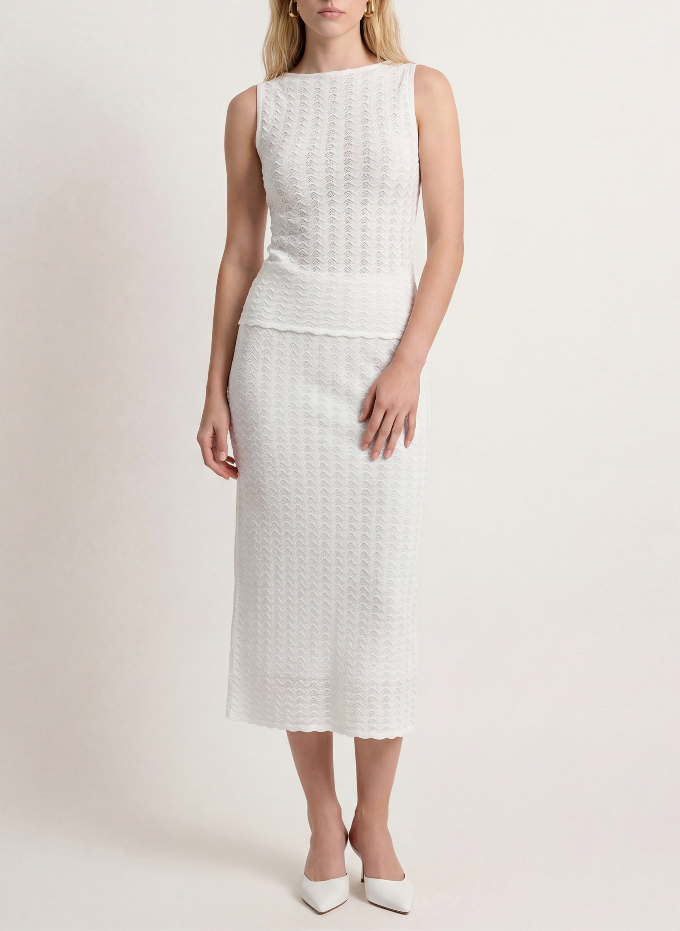 Jupe évasée à tricotage fantaisie KOOKAI Blanc