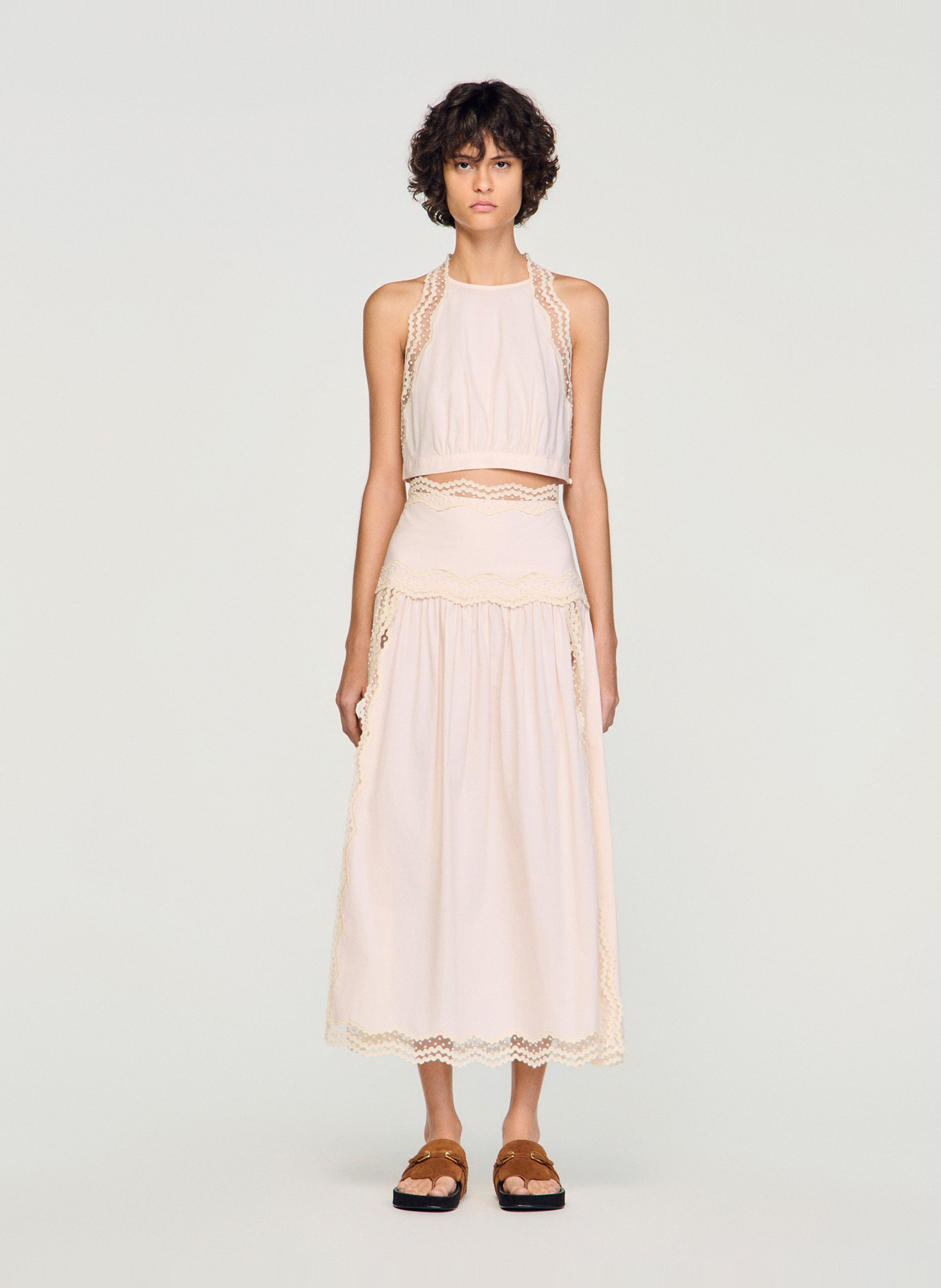 Jupe longue en coton SANDRO Rose