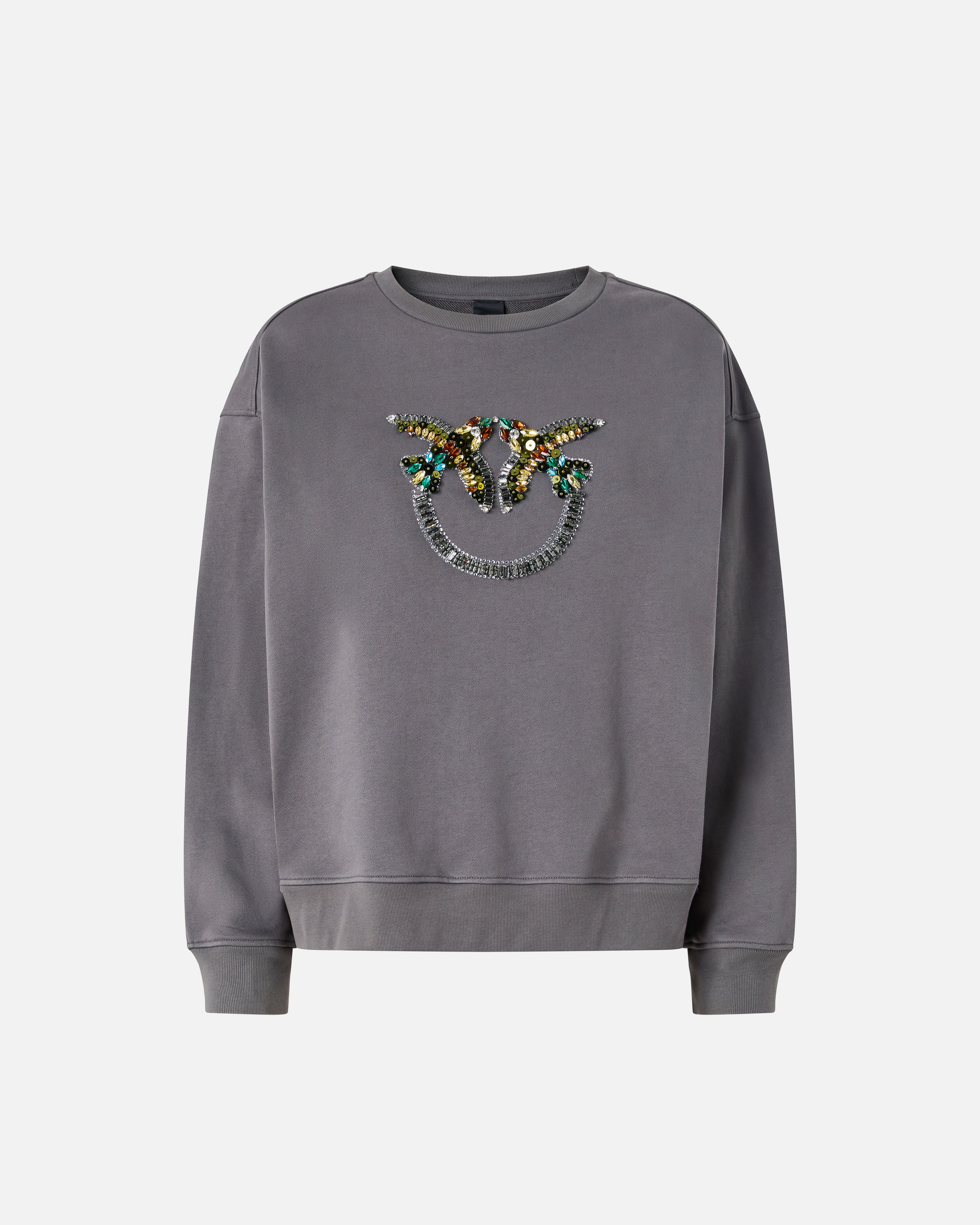 Sweat-shirt avec maxi broderie bijou love birds PINKO Gris