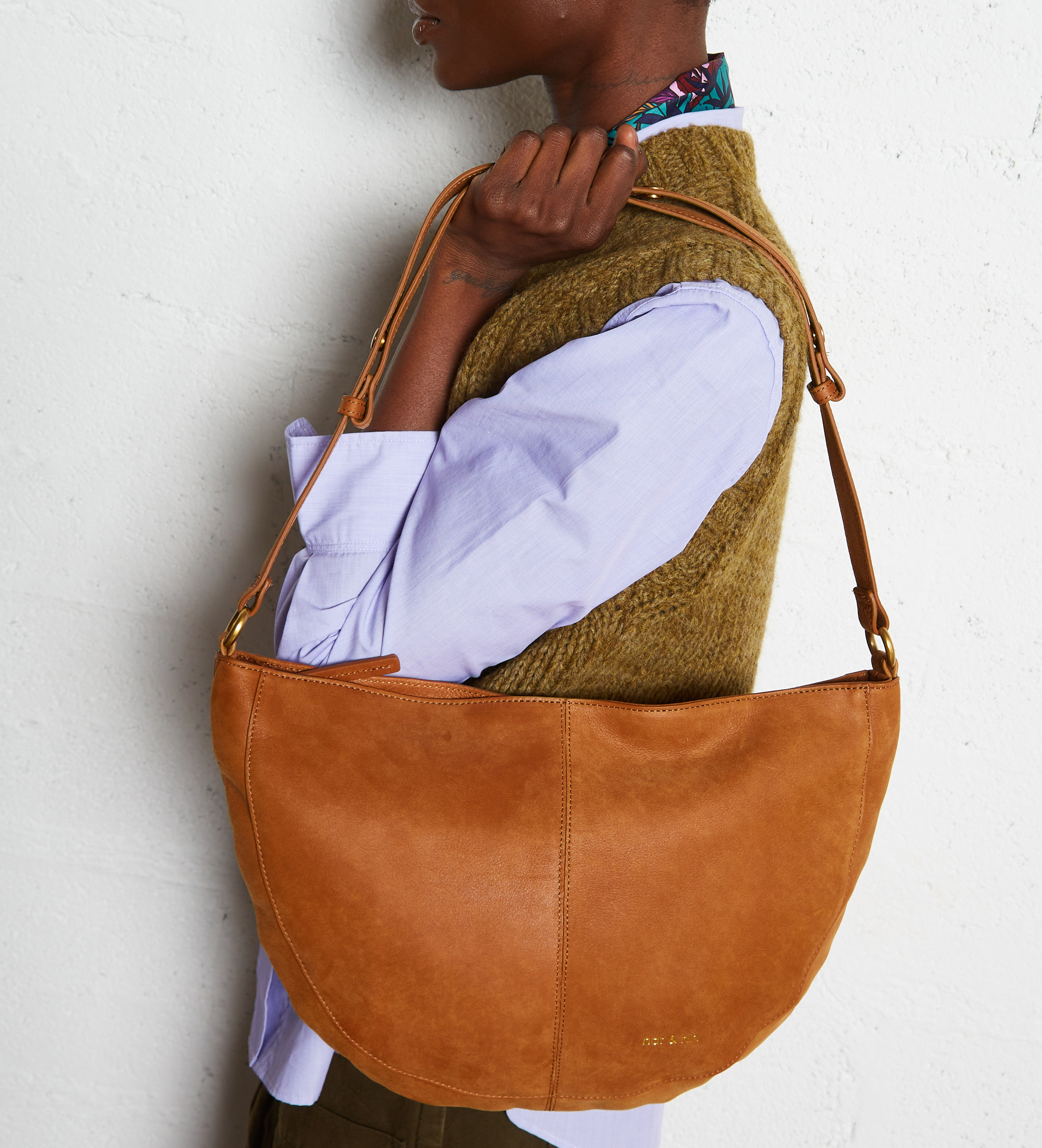 Leder-Shopper mit Schulterriemen NAT & NIN Braun