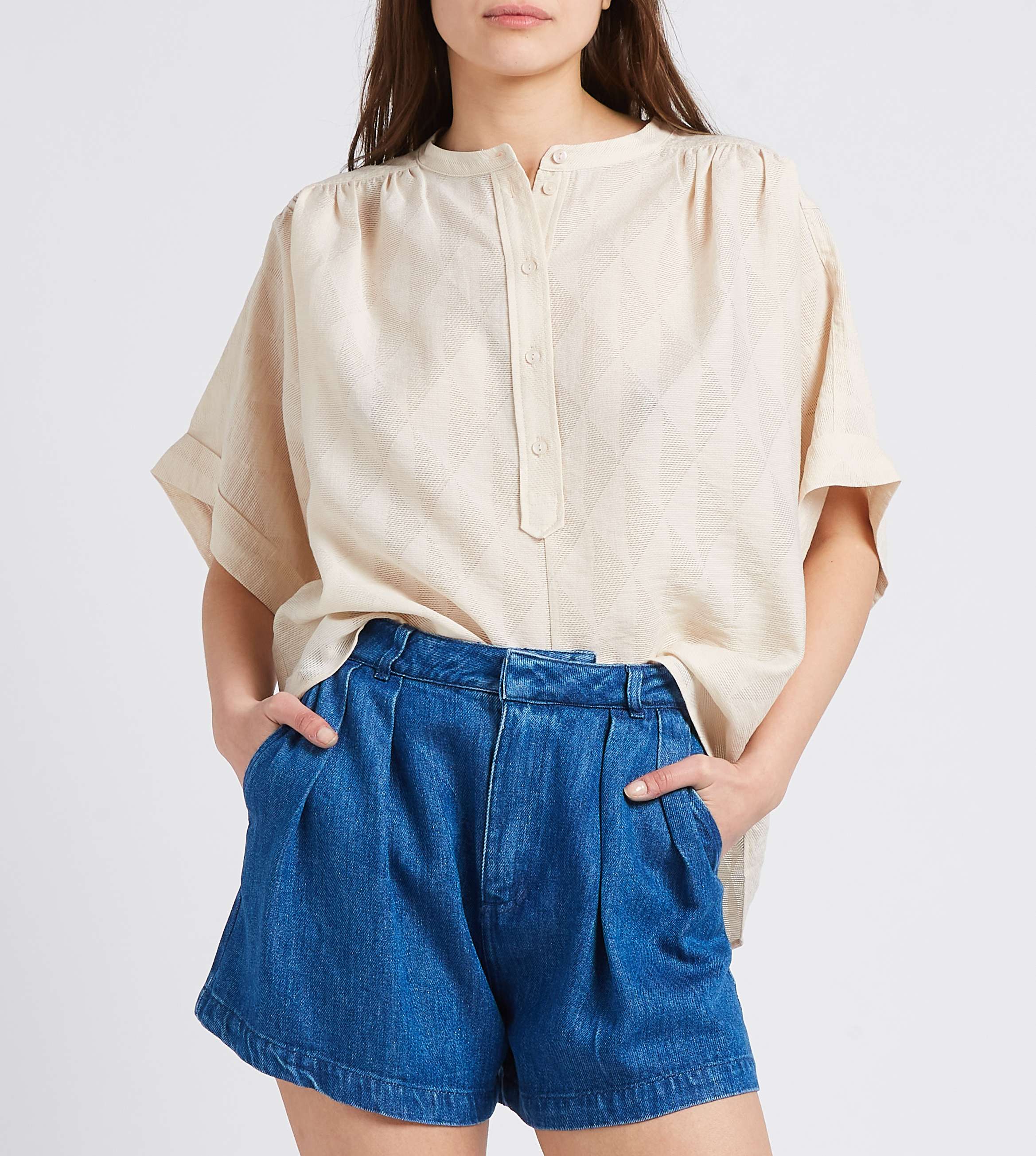 Loose-fit blouse with mandarin collar BY BAR Black