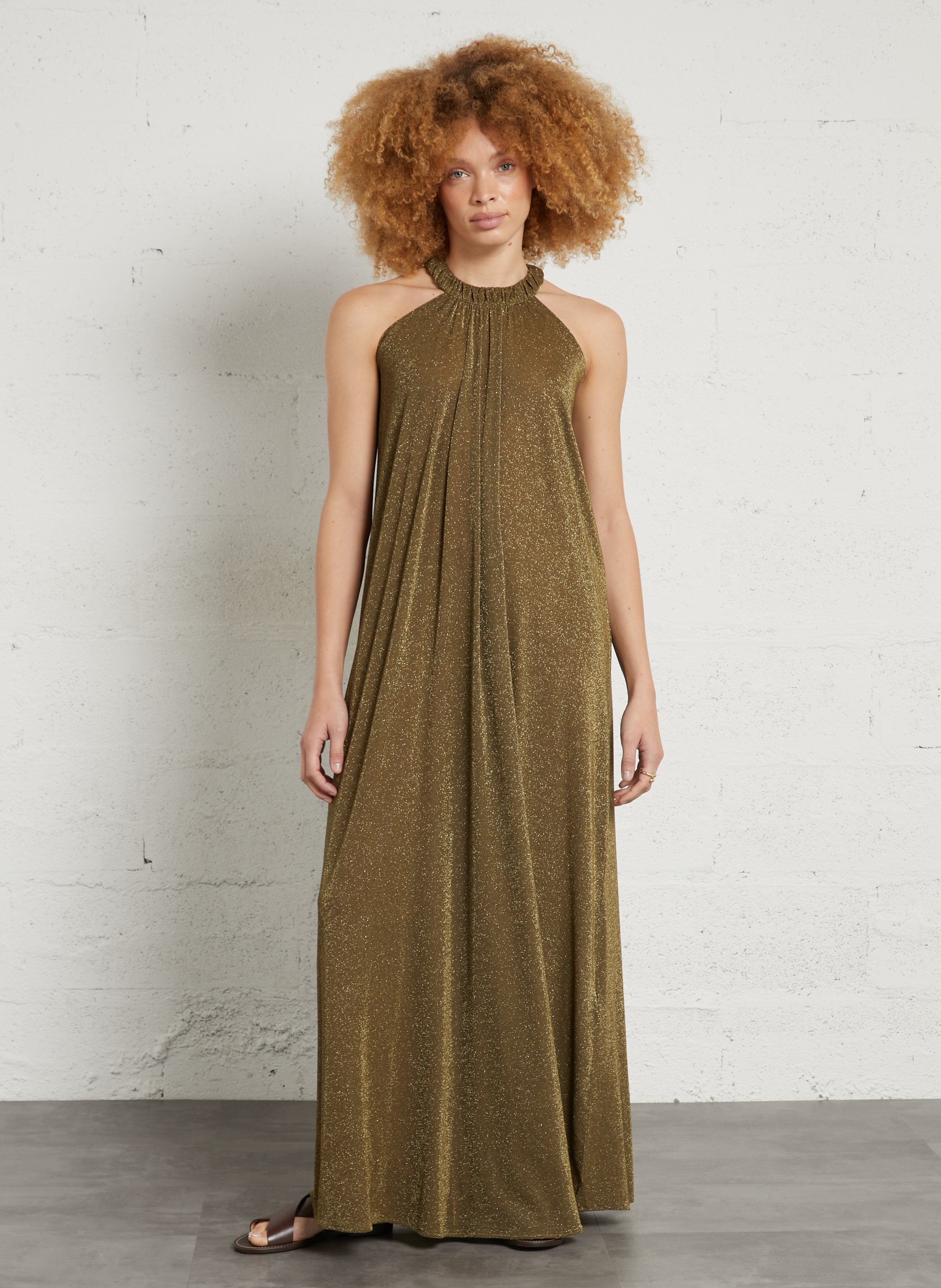 Robe longue pailletée MOMONI Marron