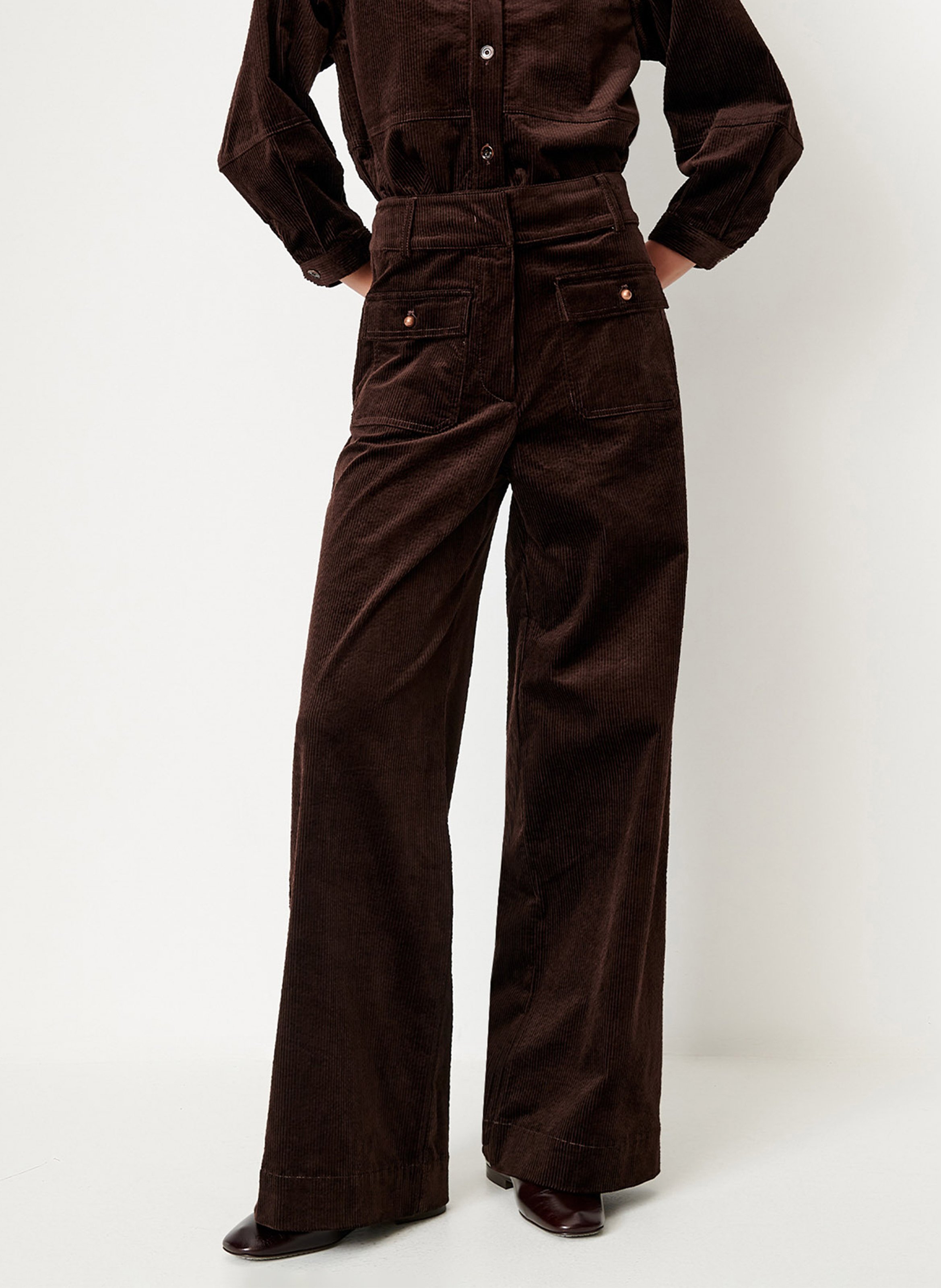Pantalon évasé en velours côtelé SESSUN Marron