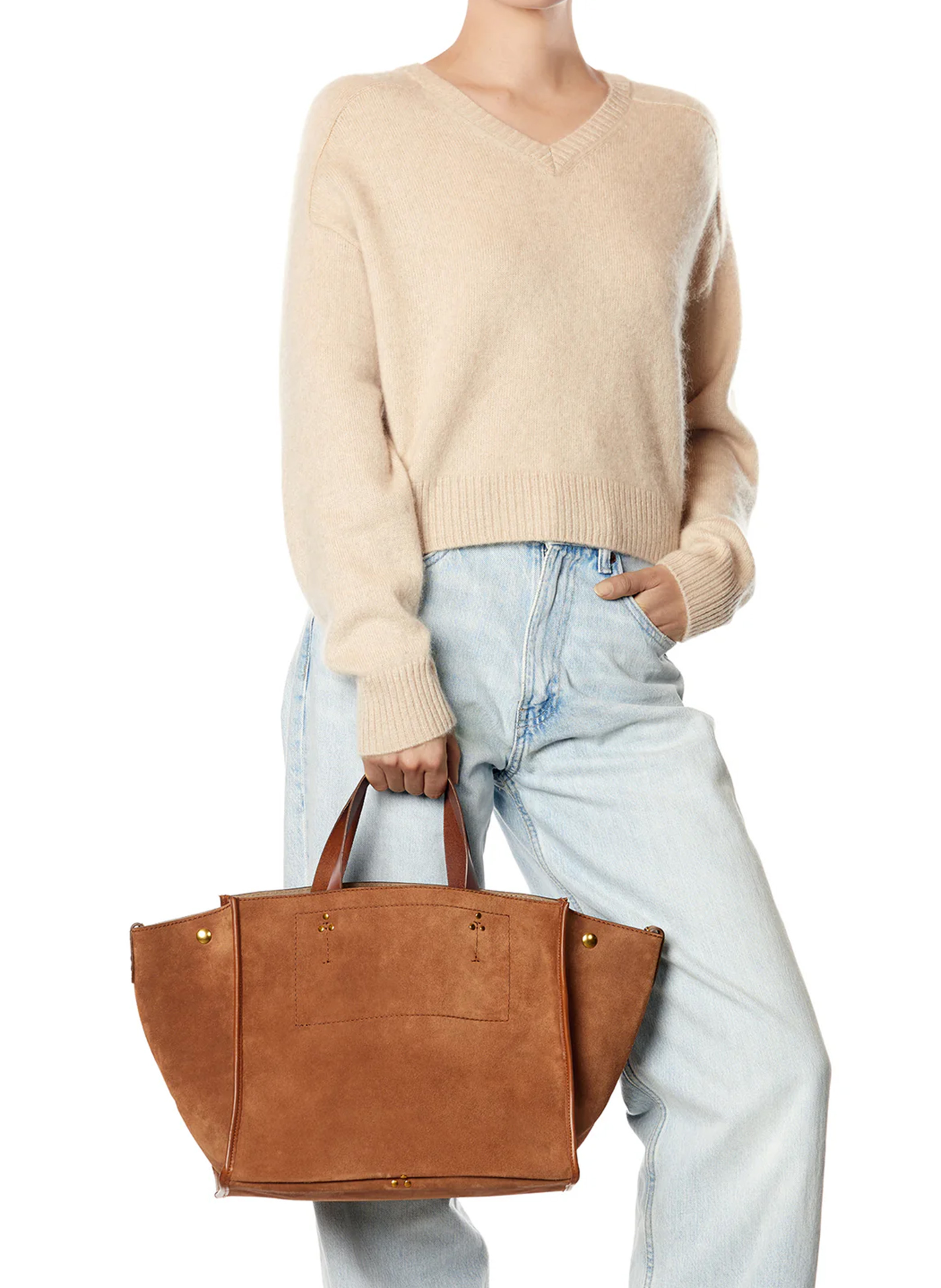 Sac cabas en cuir velours JEROME DREYFUSS Marron