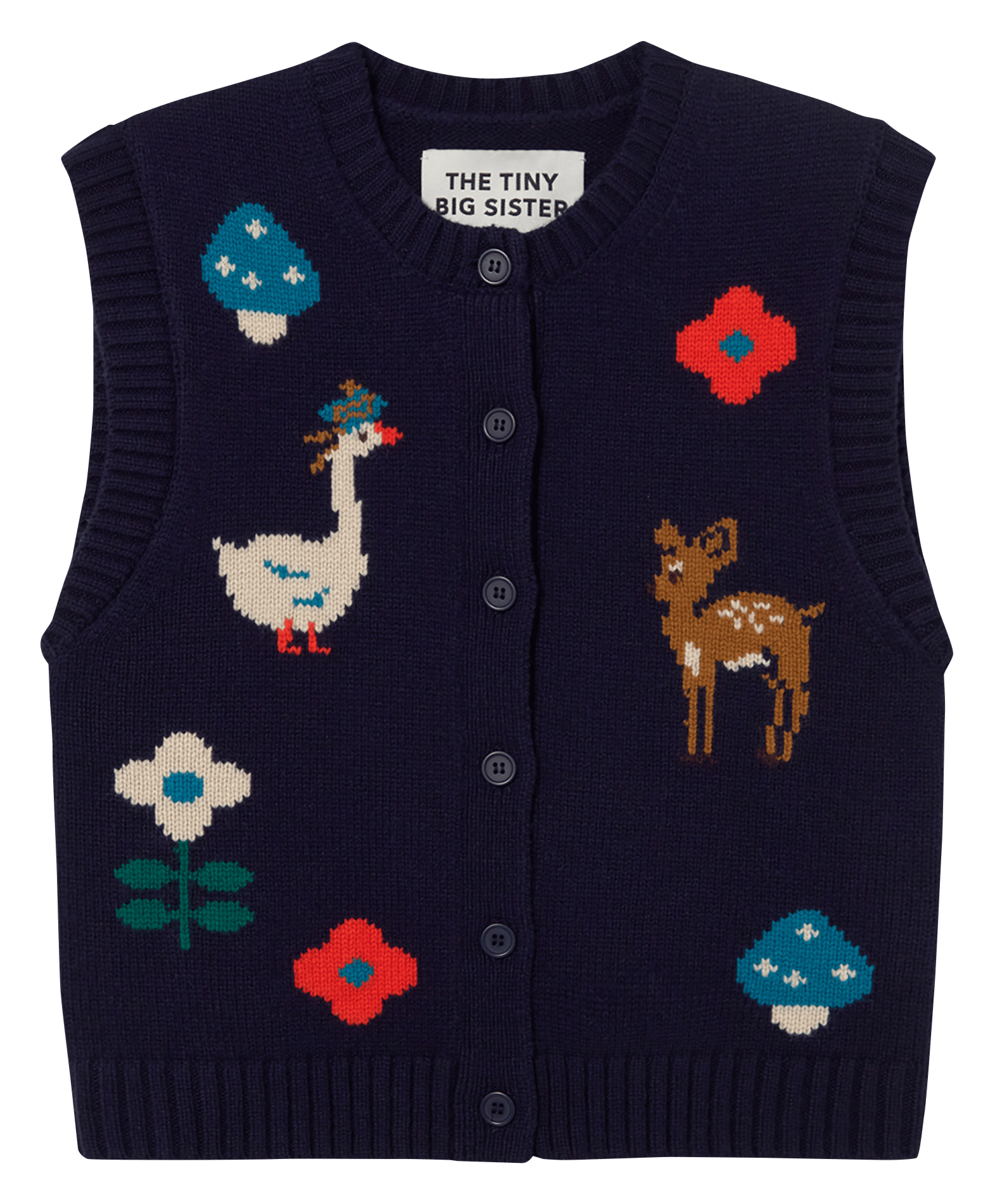 Veste col rond en laine THE TINY BIG SISTER Bleu