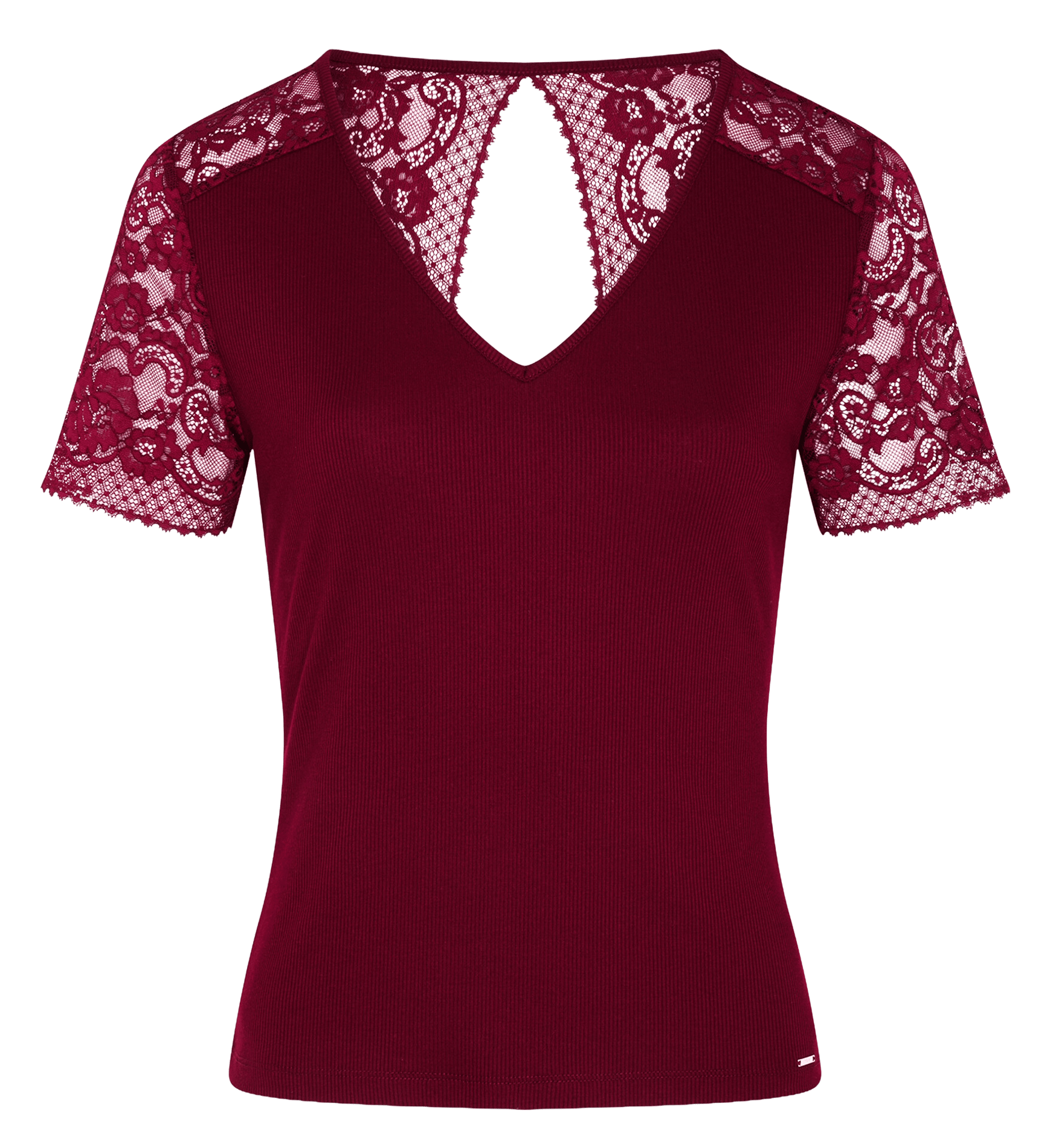 Top ajusté manches courtes en dentelle MORGAN Rouge
