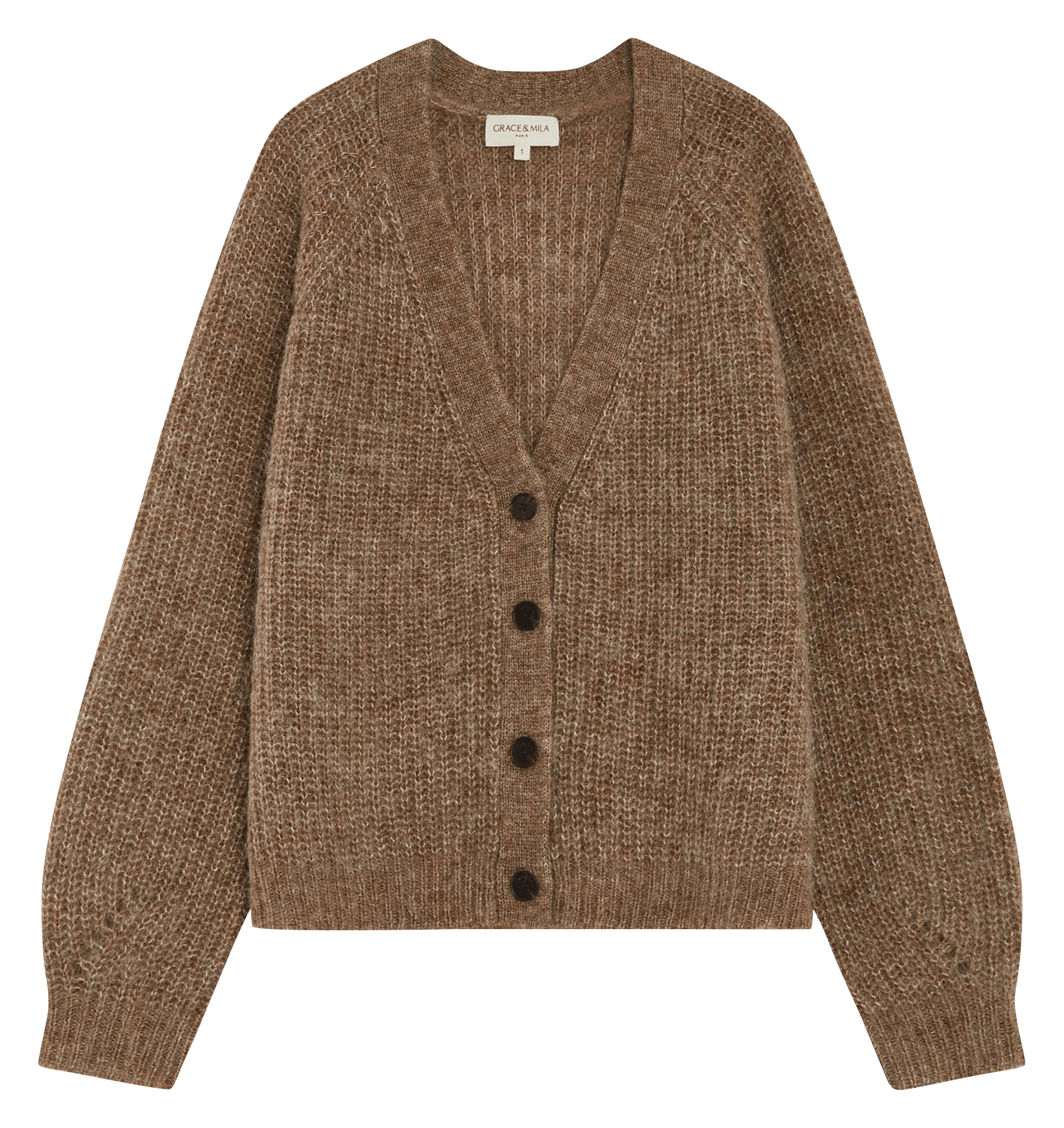 Cardigan aus Wollmix mit V-Ausschnitt GRACE ET MILA Braun