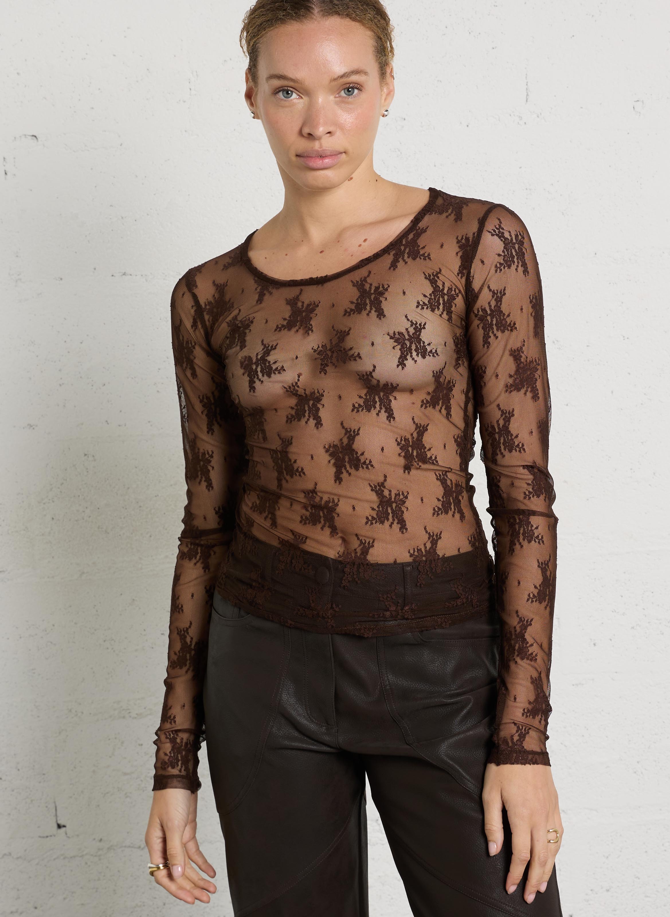 Round neck t-shirt with floral embroidery IMPERIAL