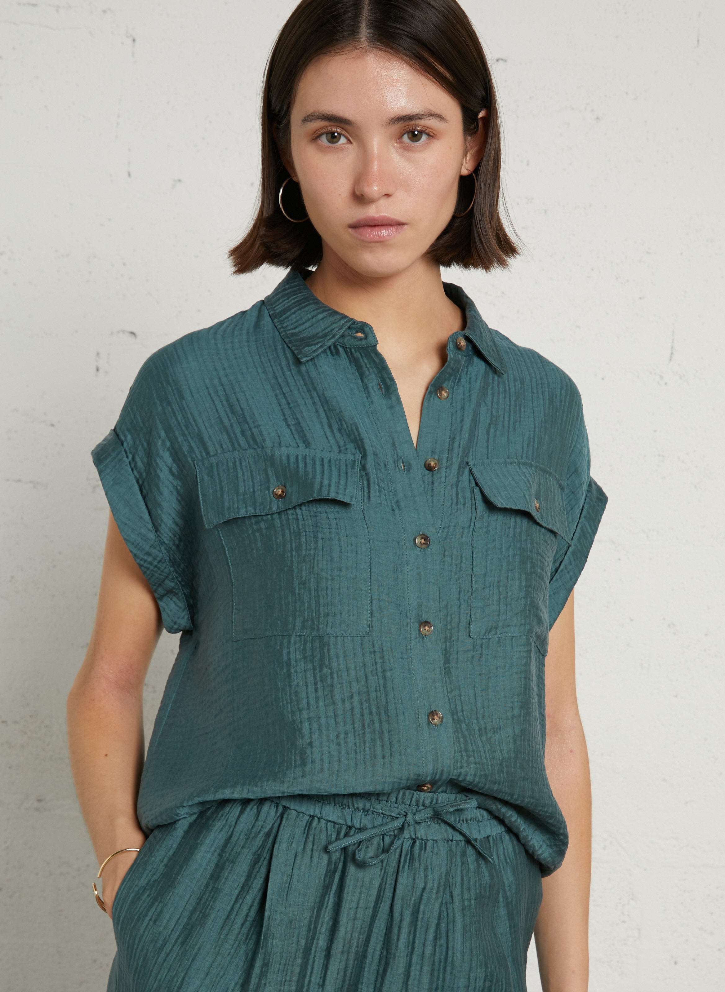 Textured short-sleeve shirt MAISON 123 Blue