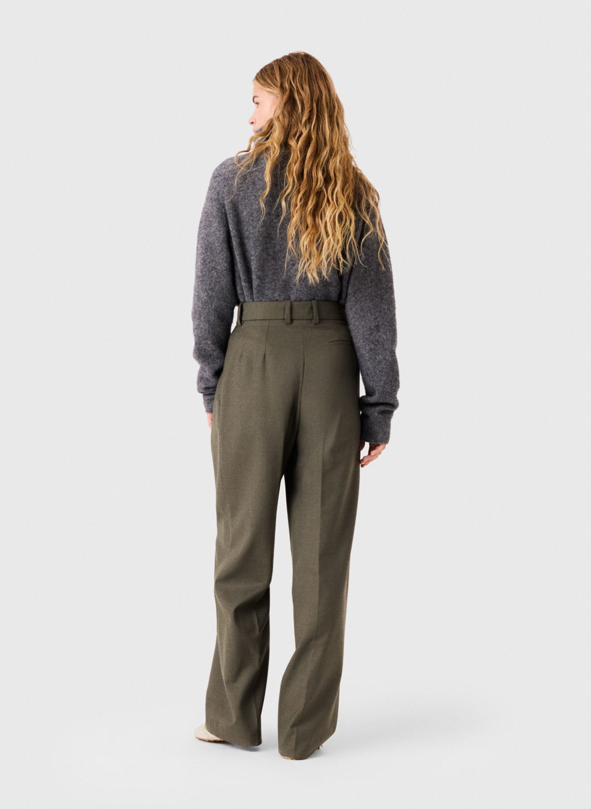 Pantalon droit en laine mélangée MAJE Kaki