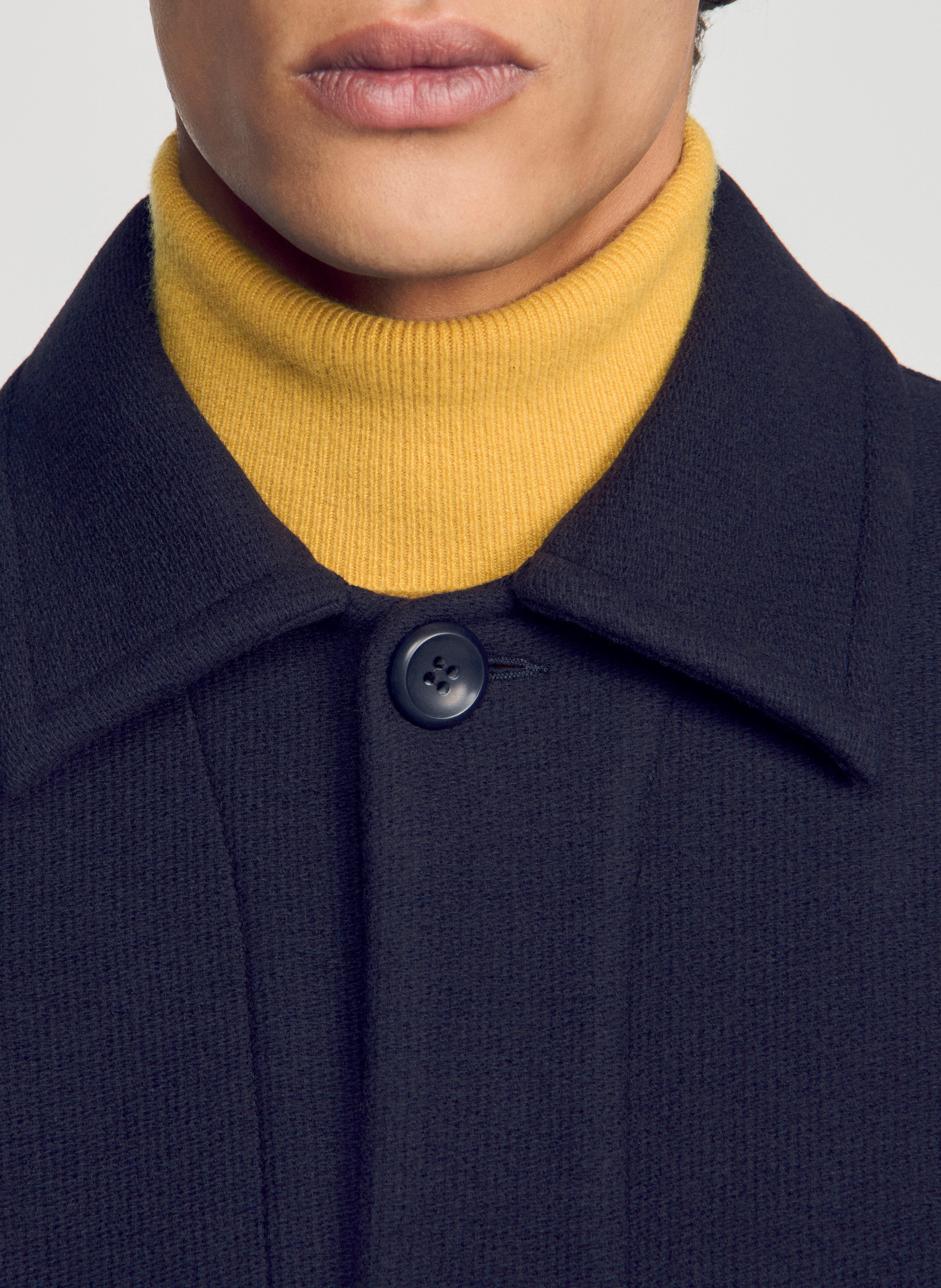 Blouson droit uni en laine mélangée SANDRO Bleu