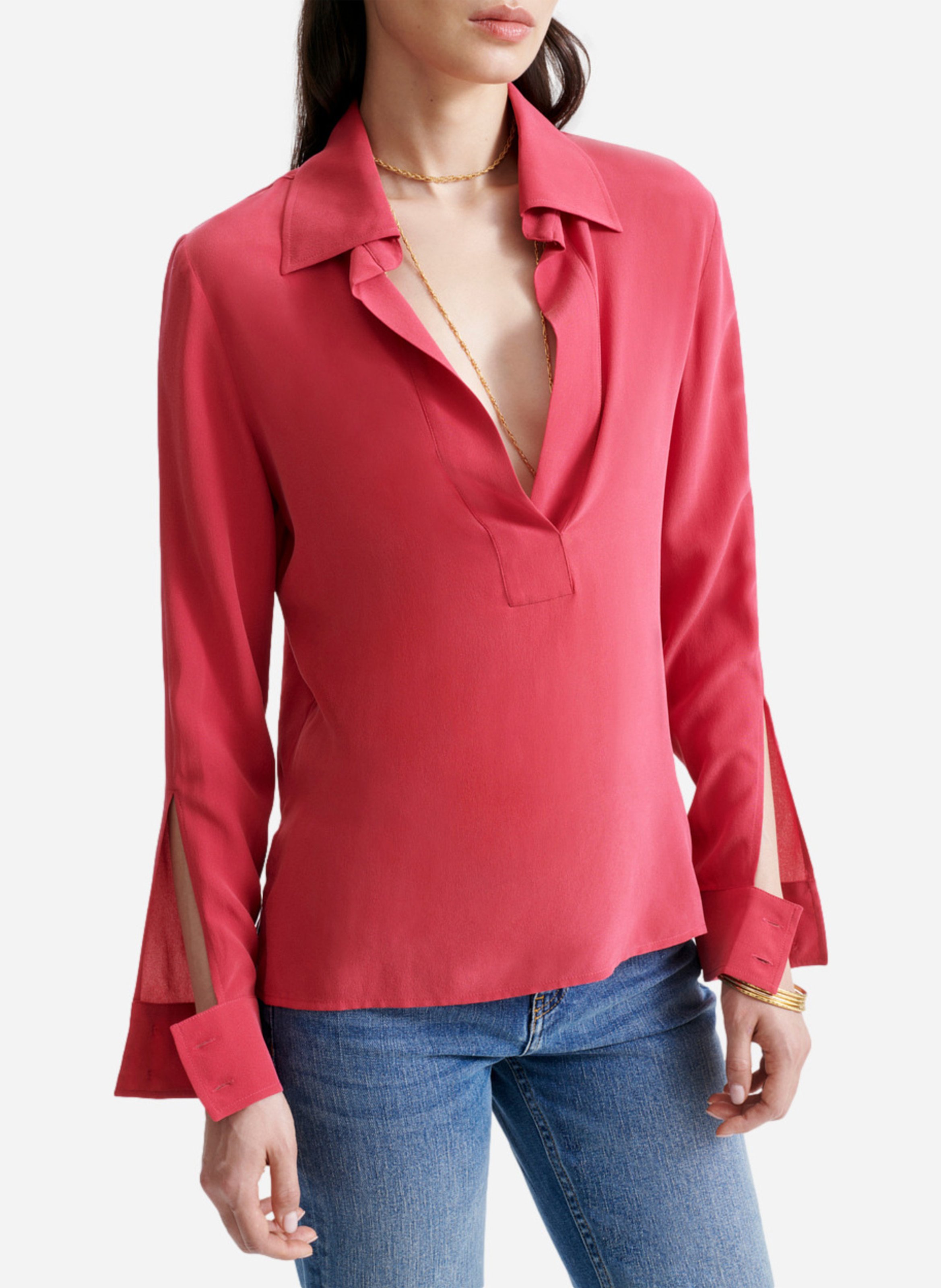 Blouse met polokraag van zijde VANESSA BRUNO Roze