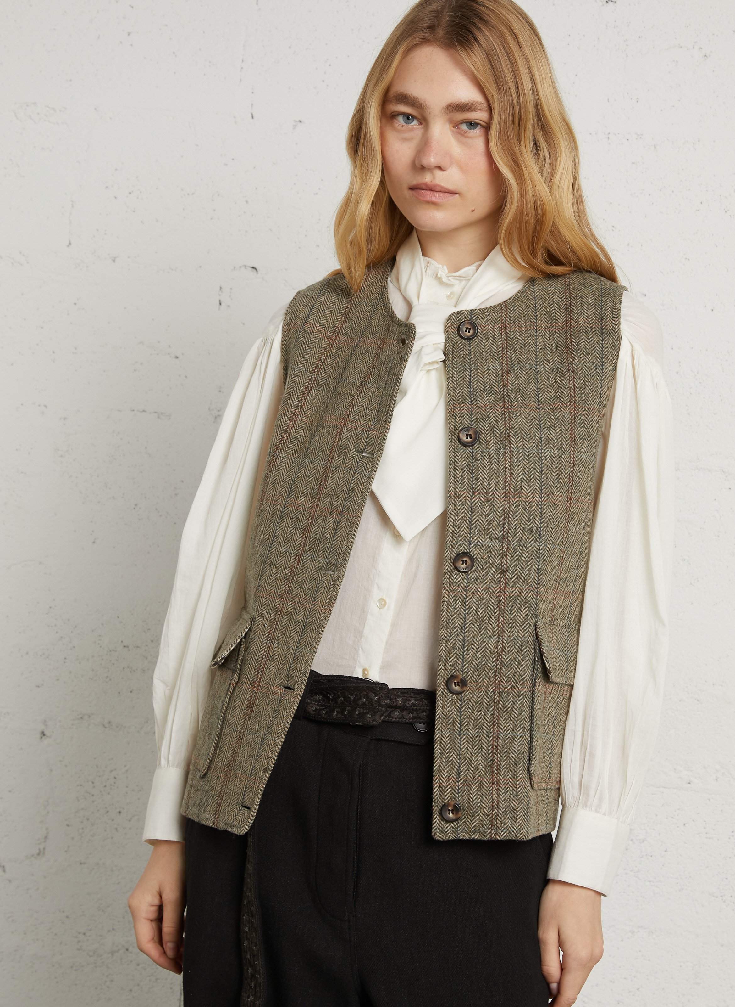 Gilet sans manches droit en laine DIEGA Kaki