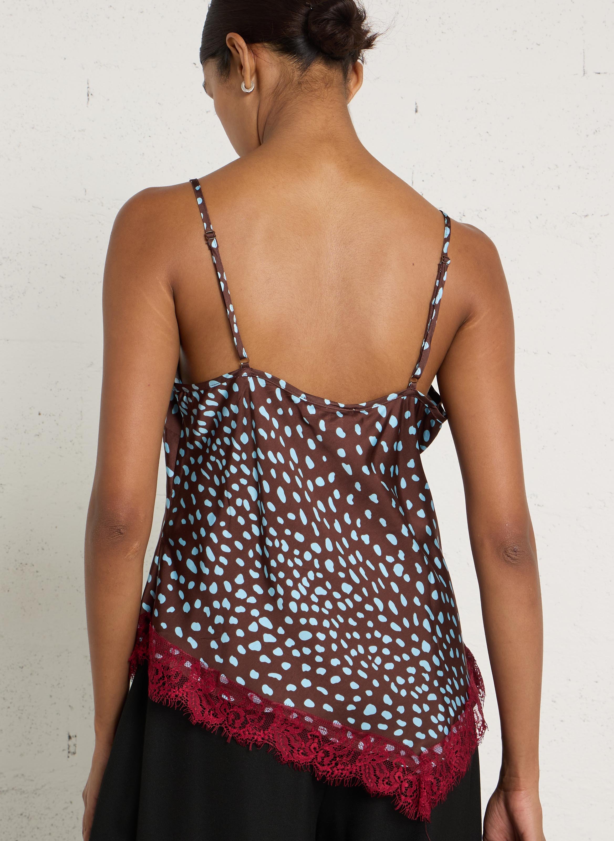 Débardeur asymétrique à pois et dentelle NEVER FULLY DRESSED Marron