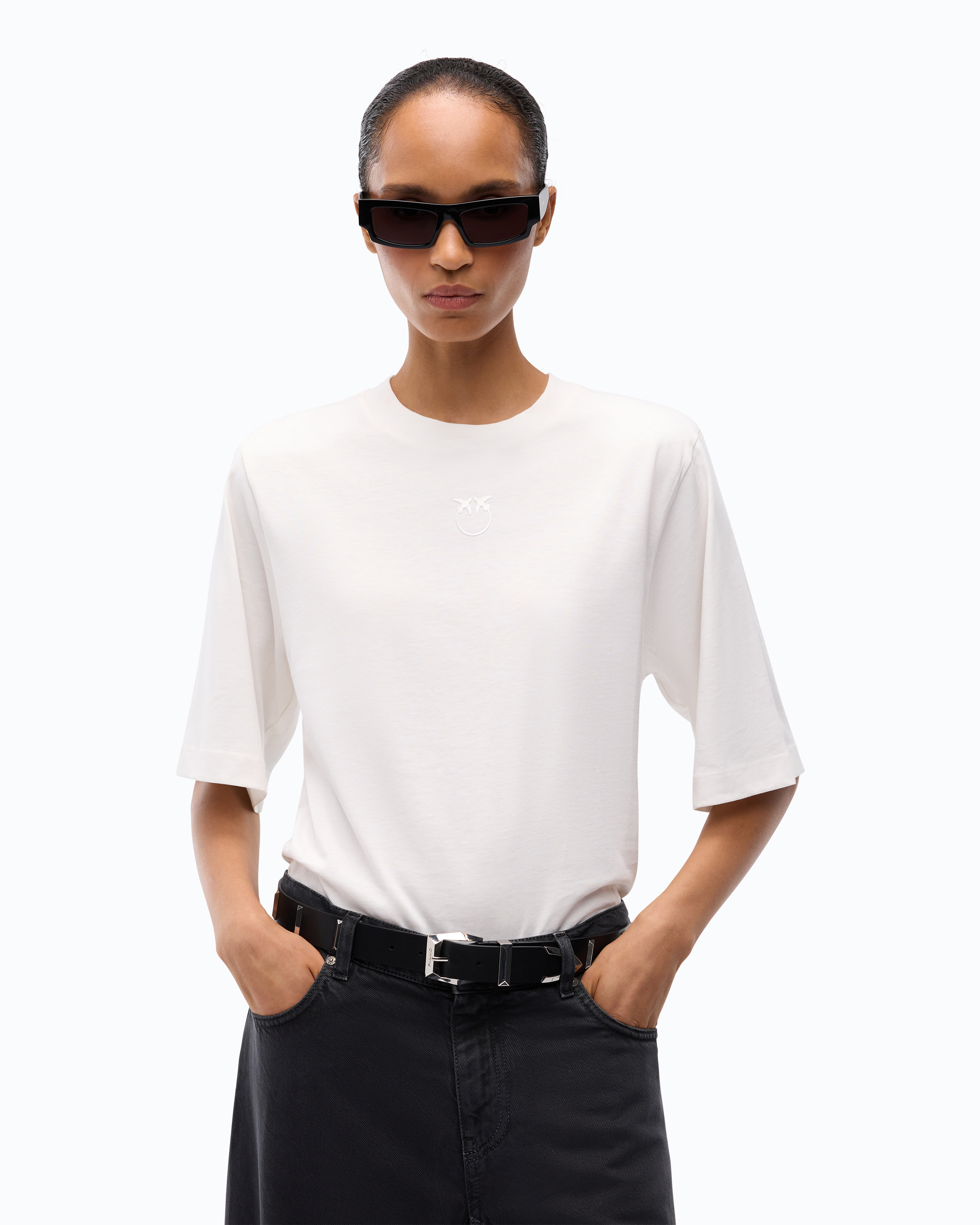 Wide-sleeved T-shirt with Love Birds logo PINKO White