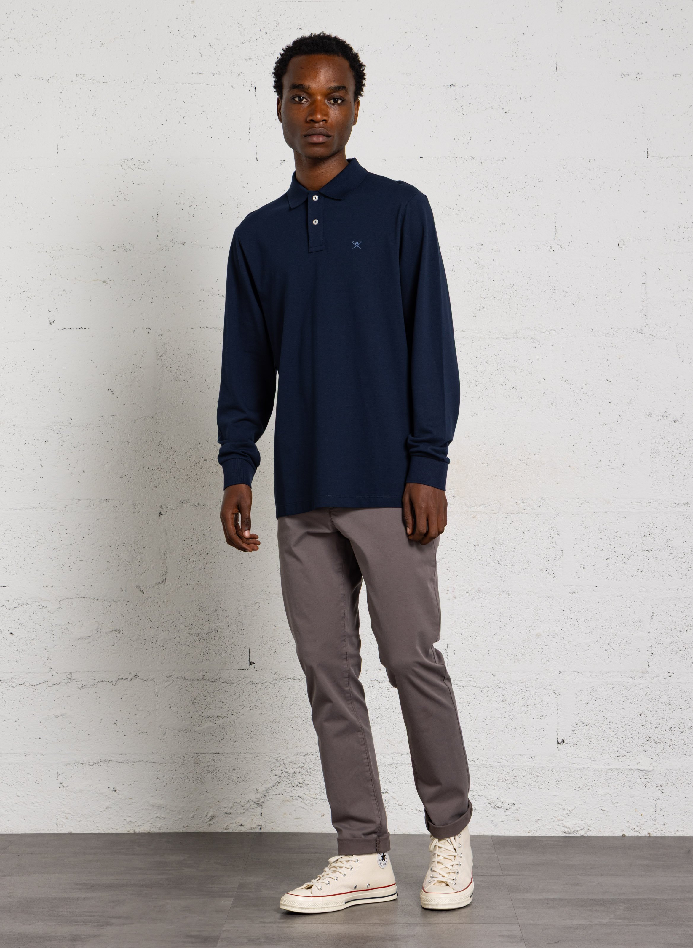 Polo manches longues droit en coton HACKETT Bleu