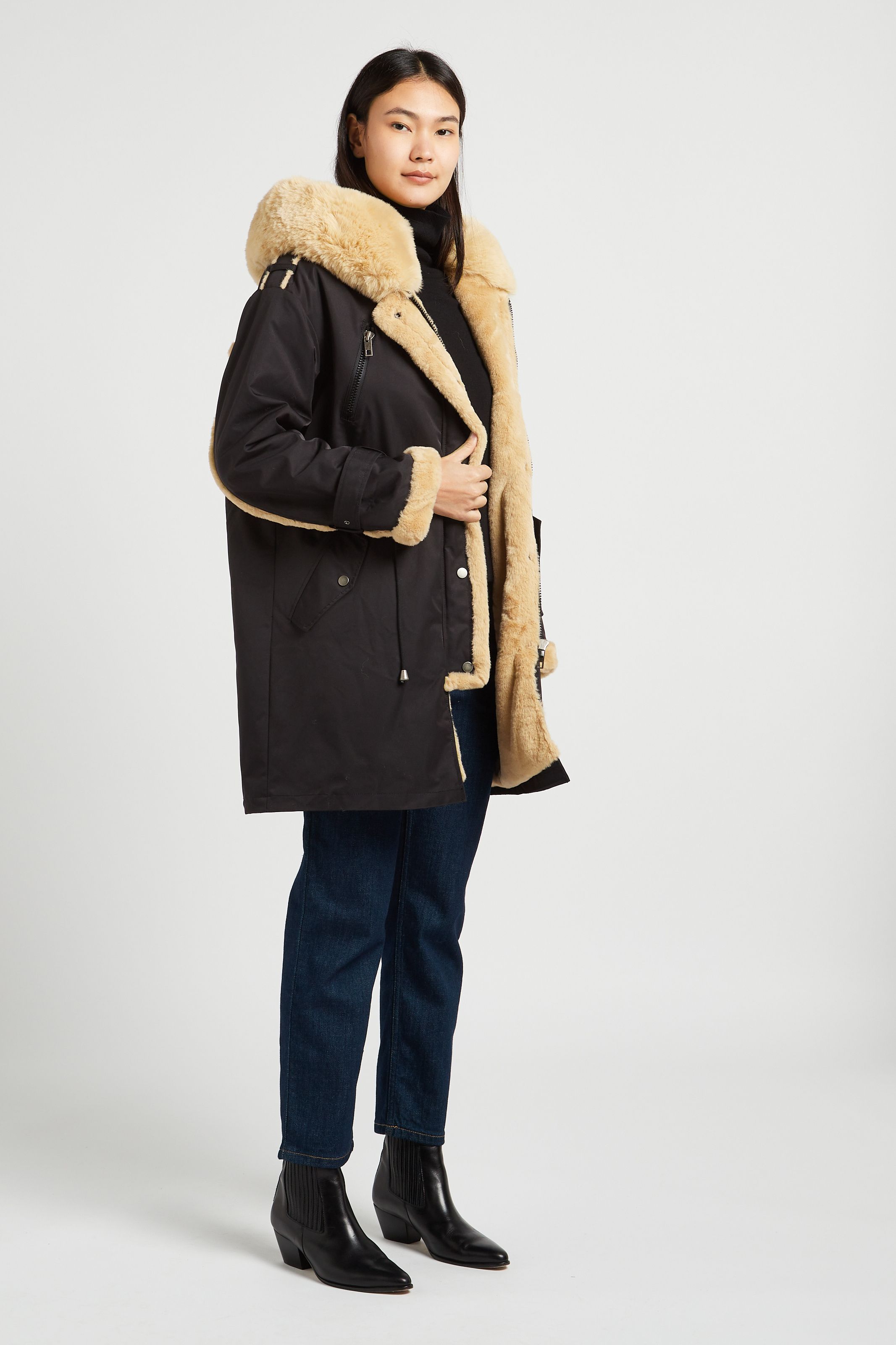 Parka Capuche Avec Fourrure Laurel Noir Karl Marc John Femme