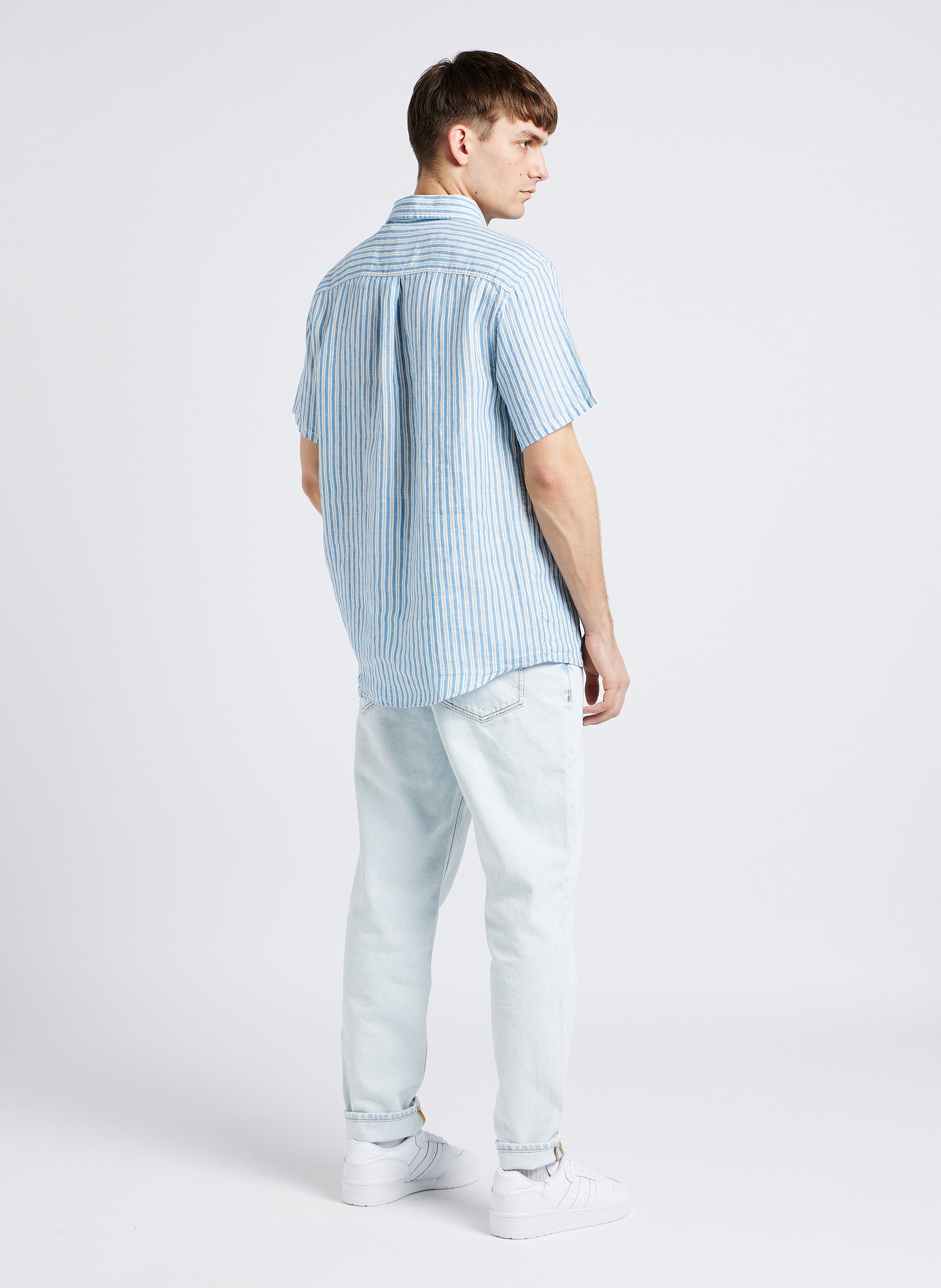 Gestreiftes Leinenhemd, Regular Fit Blau