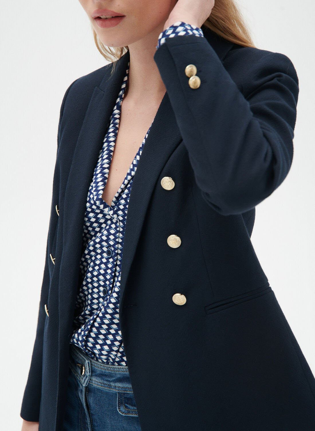 Blazer à col tailleur en coton mélangé CAROLL Bleu