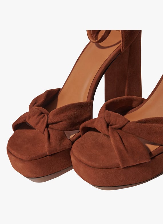 Sandales a talon en cuir velours Marron