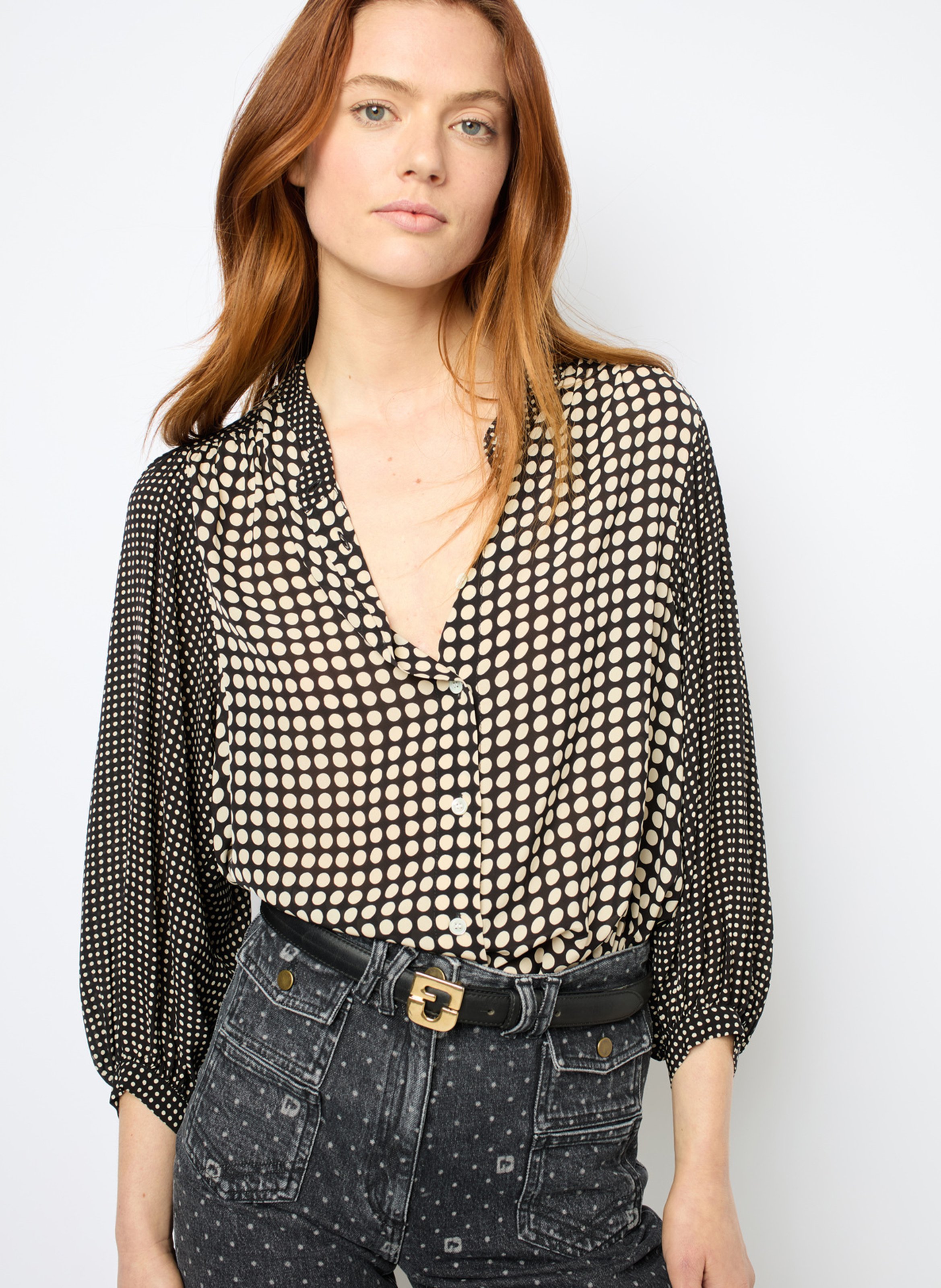 Rechte blouse met Mao kraag Zwart