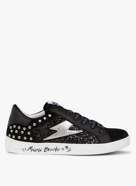 Black Low top sneakers in suede leather with sequins