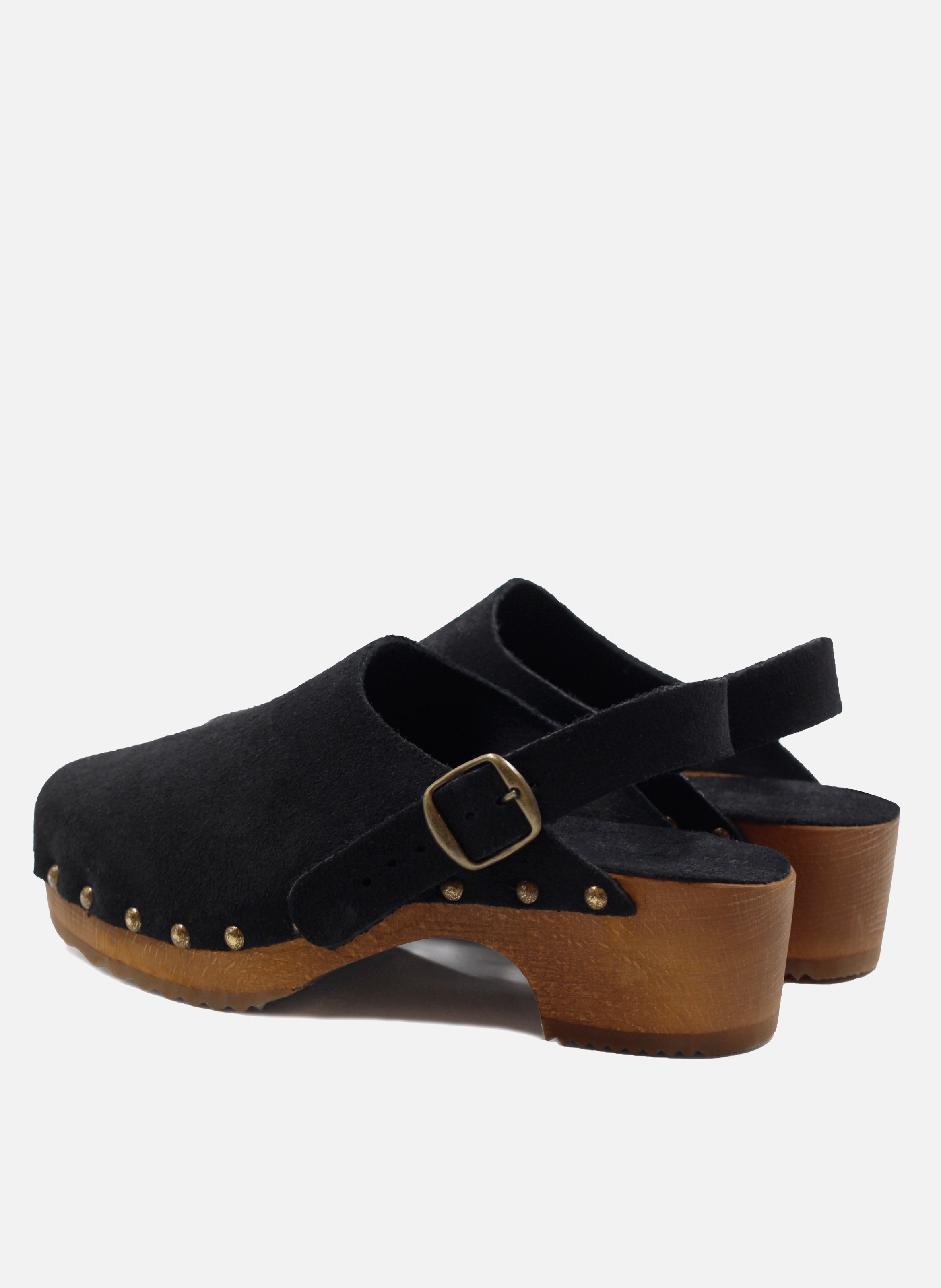 Suede strap clogs with wooden heel JULES & JENN Black