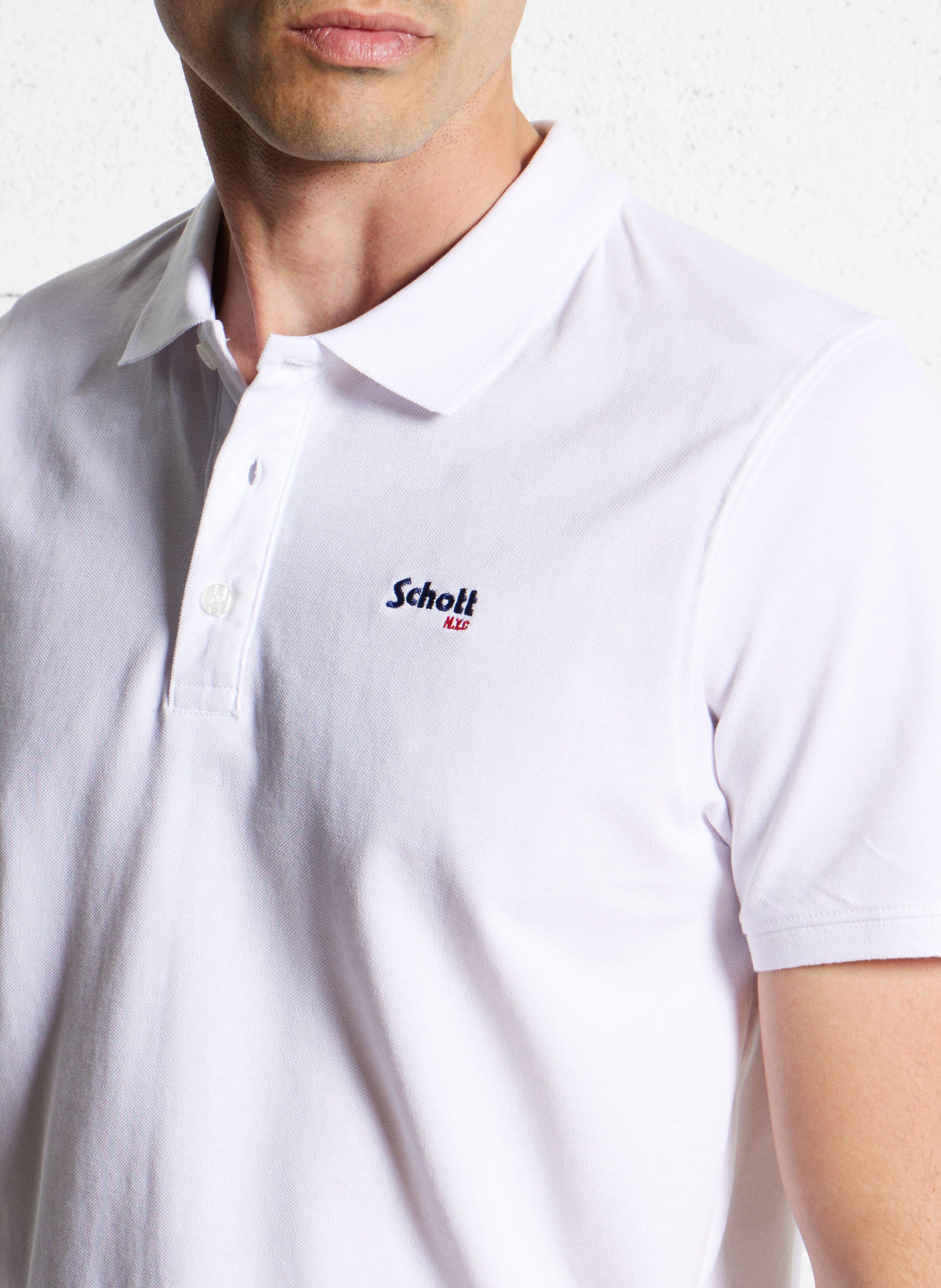 Polo droit en coton SCHOTT Blanc