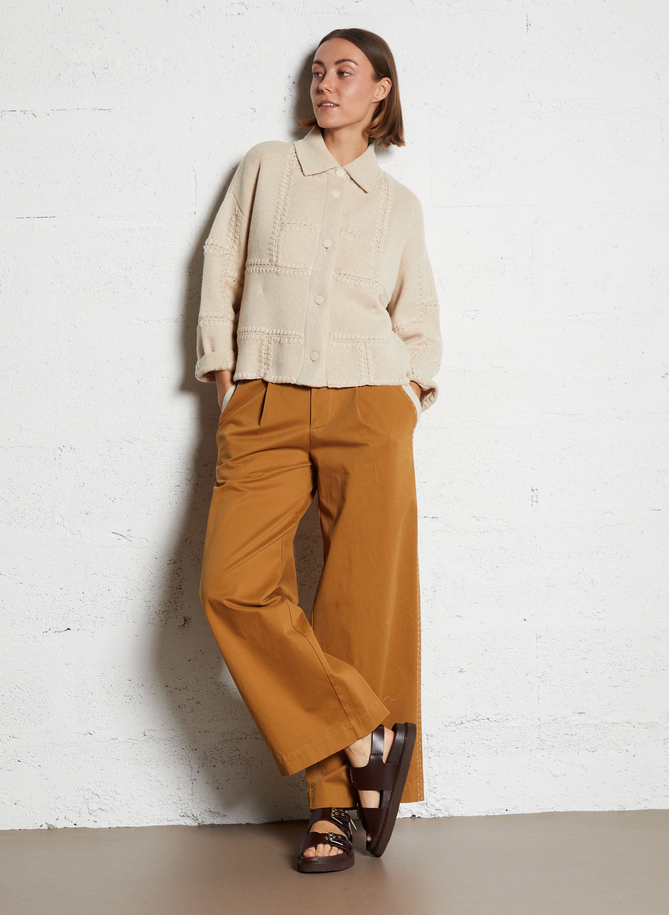 Veste ample col classique en cachemire KUJTEN Beige