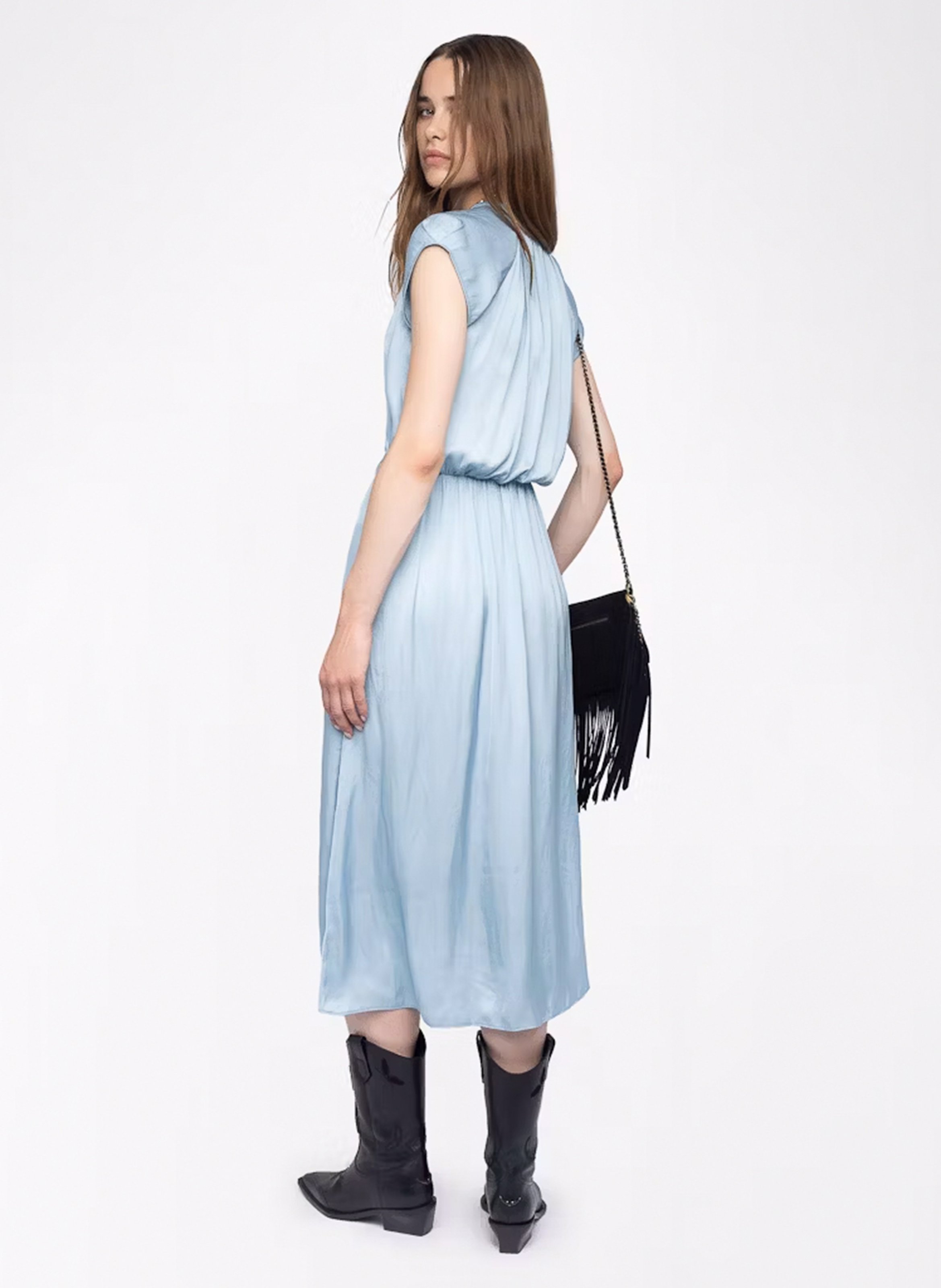Robe midi col tunisien en satin  ZADIG&VOLTAIRE Bleu