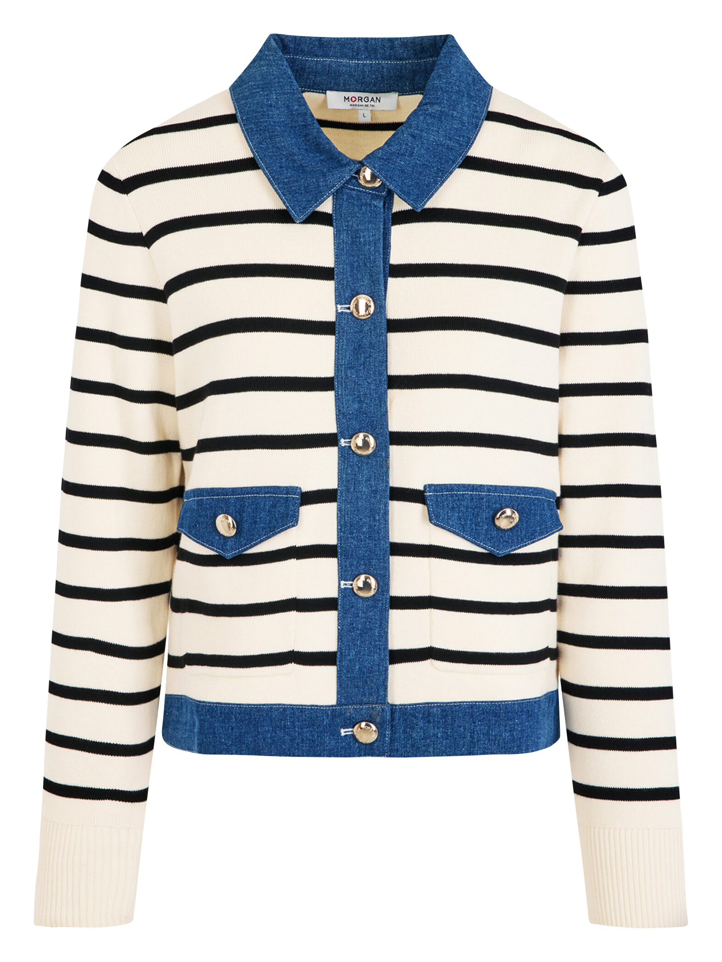 Striped fine knit cardigan MORGAN Beige