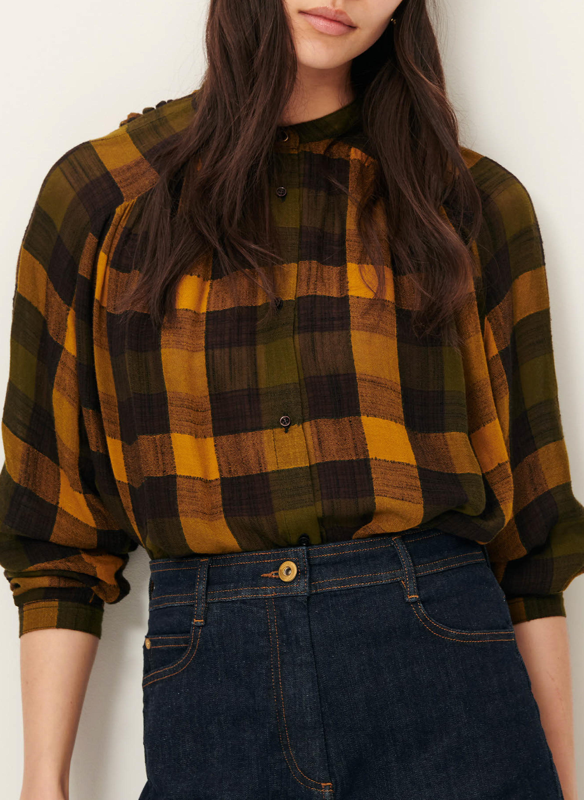 Chemise ample col classque à carreaux SESSUN Kaki