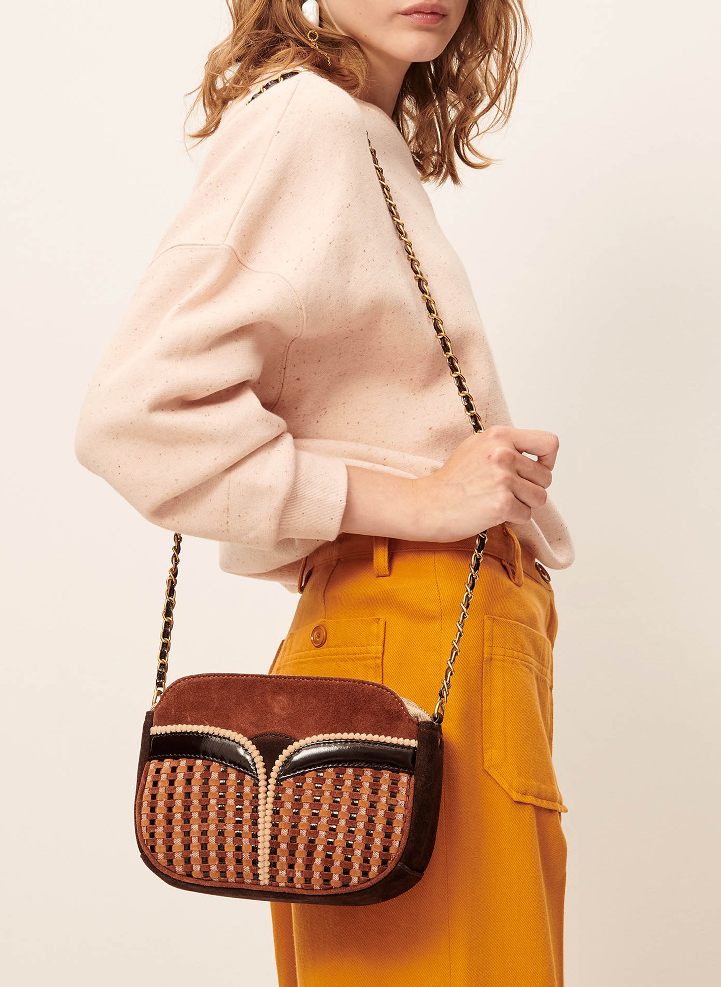 Dual-material messenger bag SESSUN Brown