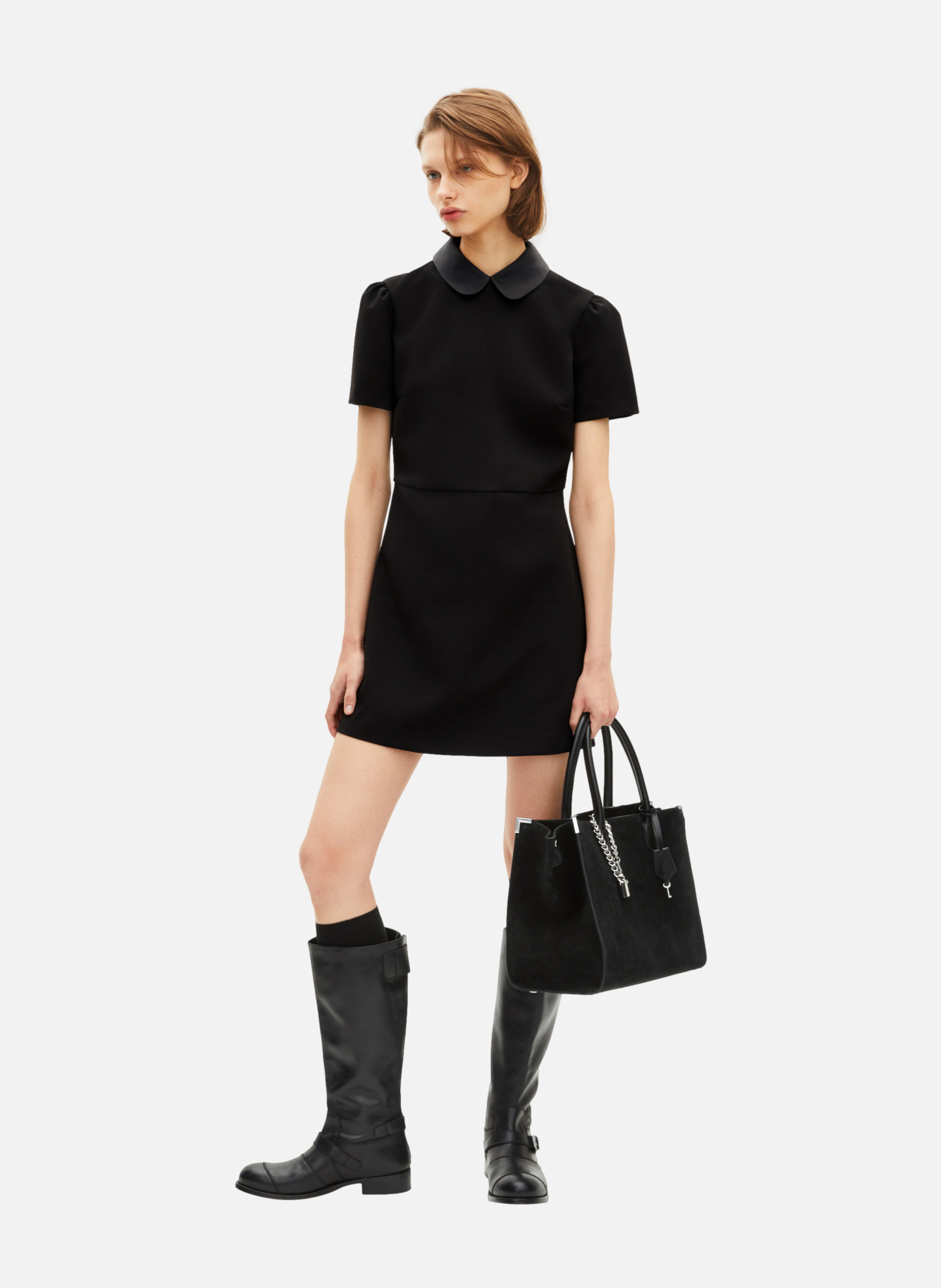 Short dress with Peter Pan collar in satin THE KOOPLES Black