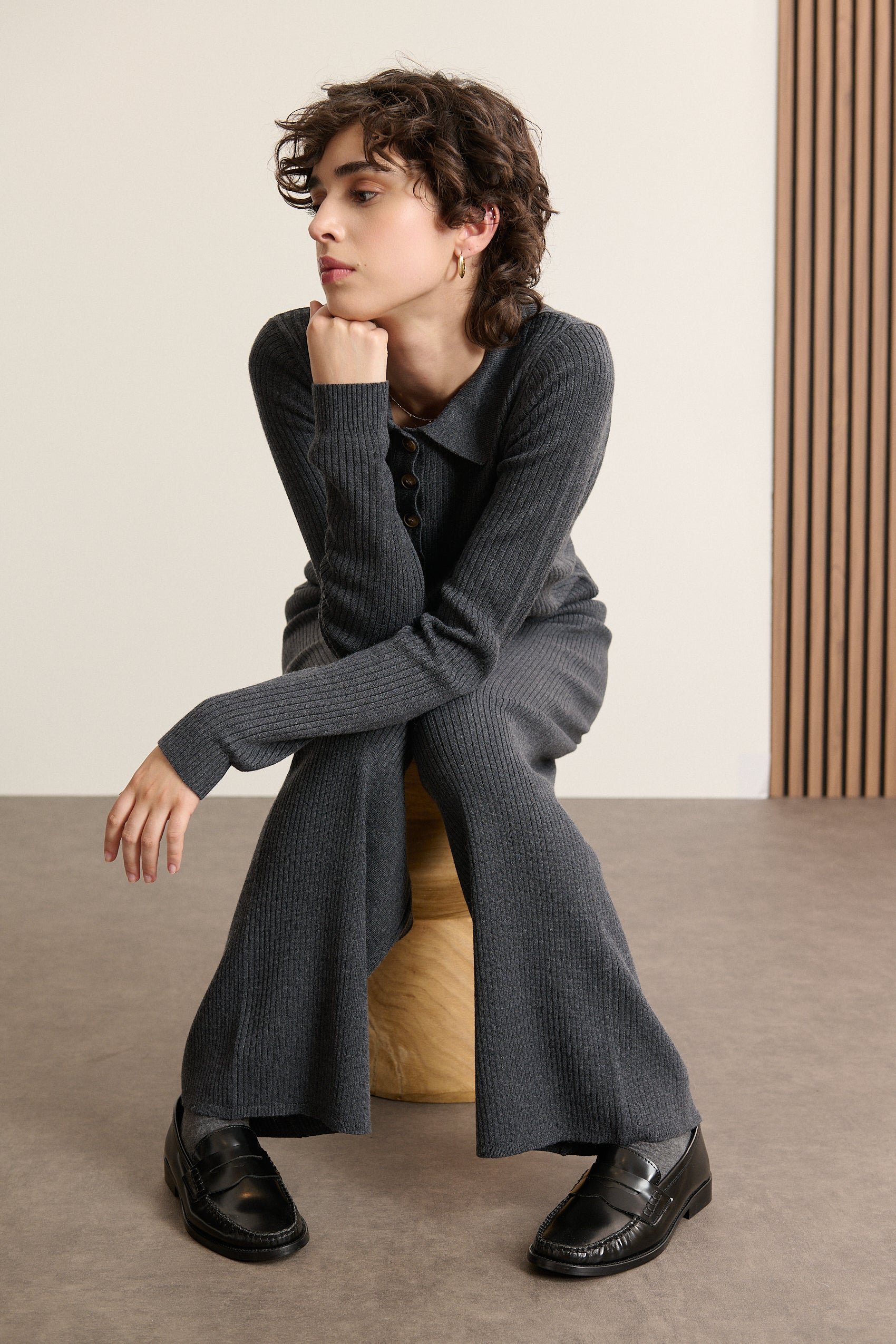 Straight Leg Knit Wool Blend Pants GARANCE PARIS Grey