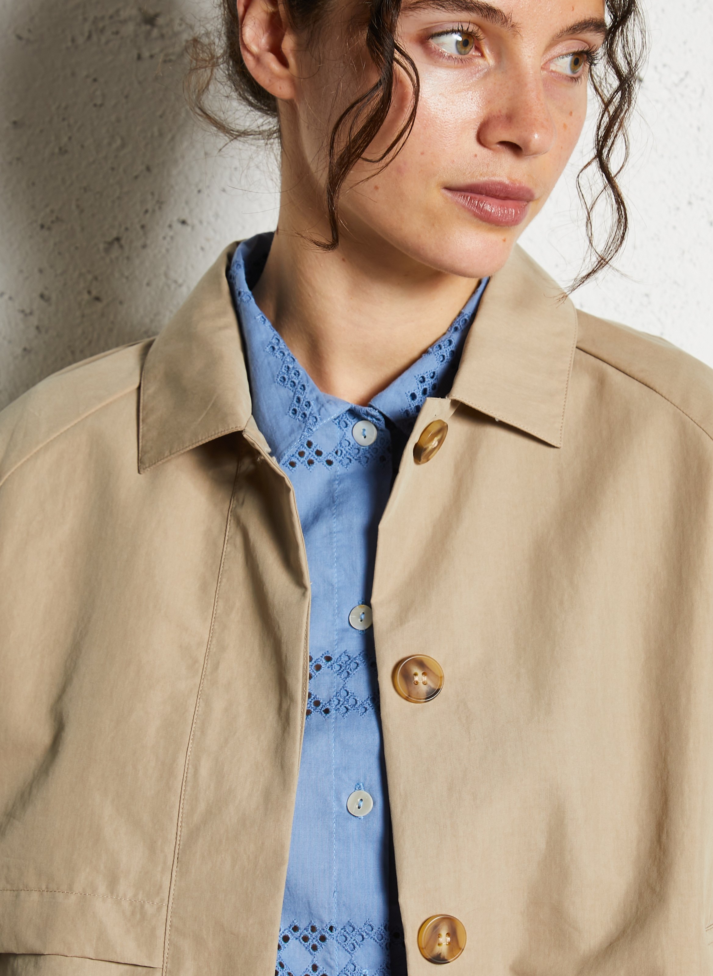 Cotton-blend straight trench coat with classic collar NICE THINGS Beige