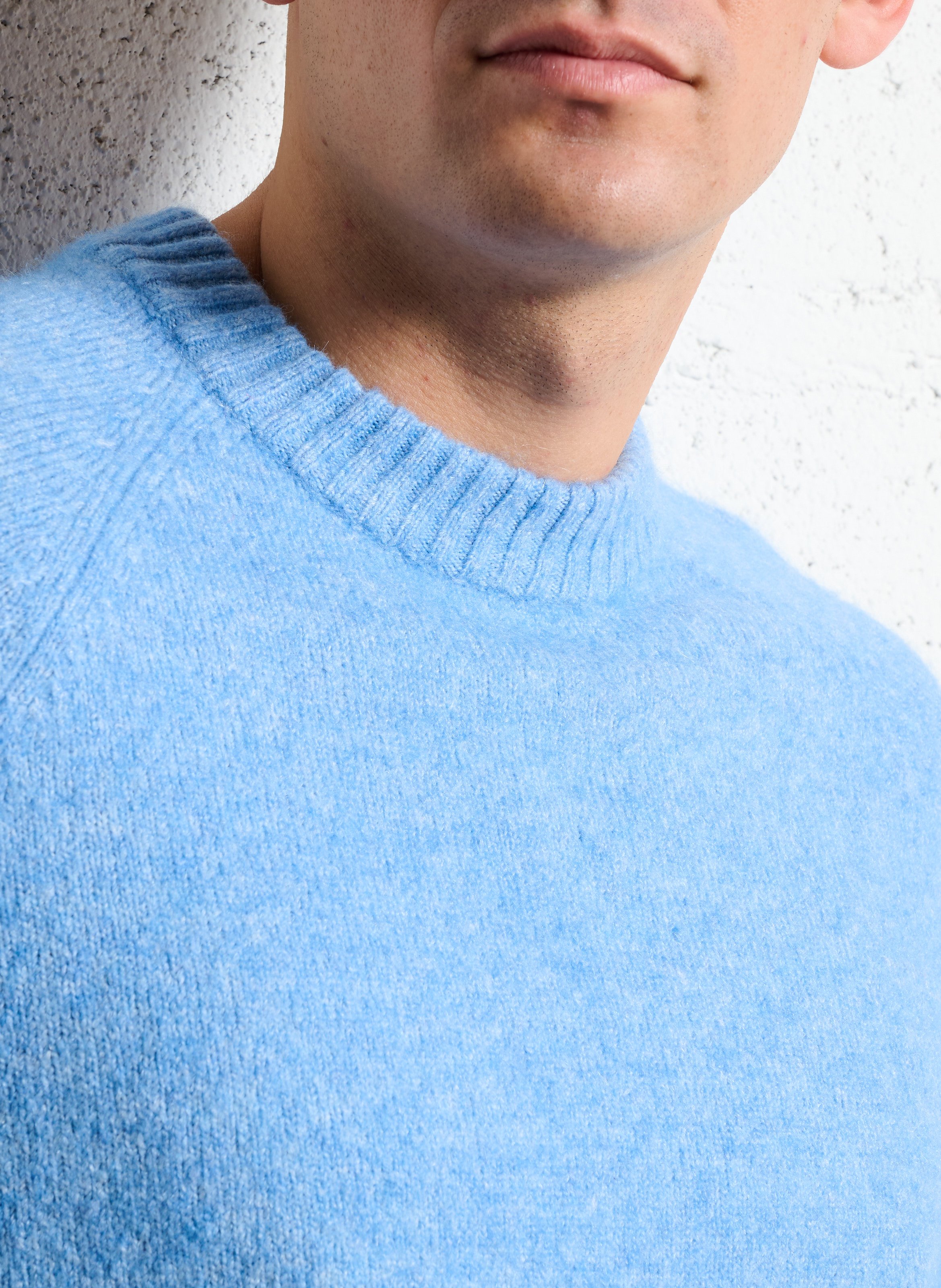 Pull droit col rond en maille mélangée LES DEUX Bleu