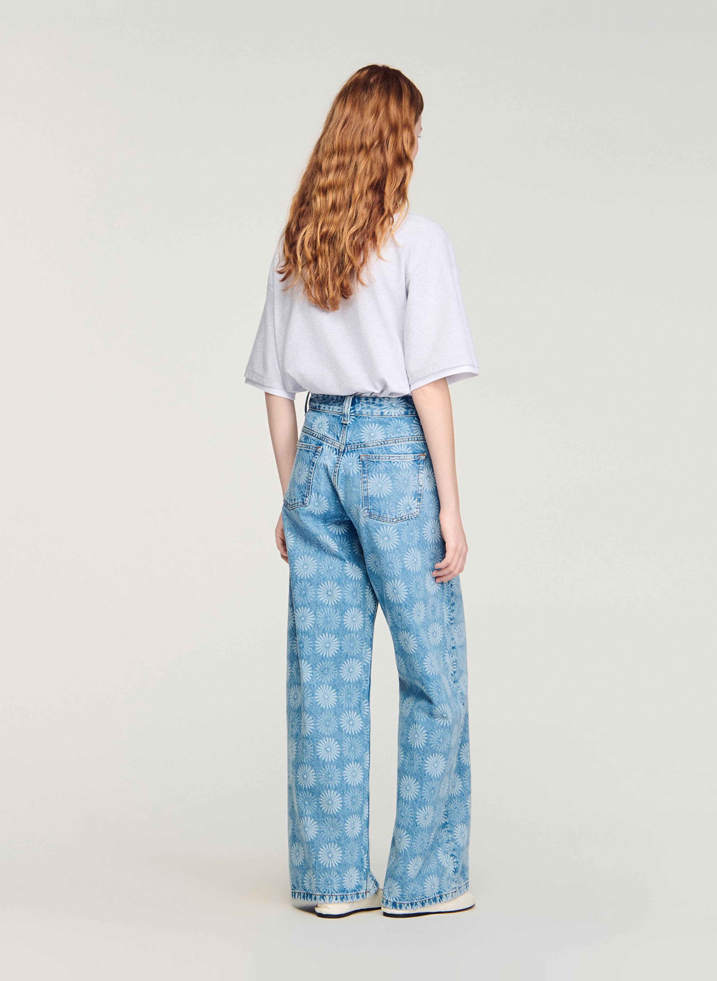 Jean large taille haute en coton SANDRO Bleu