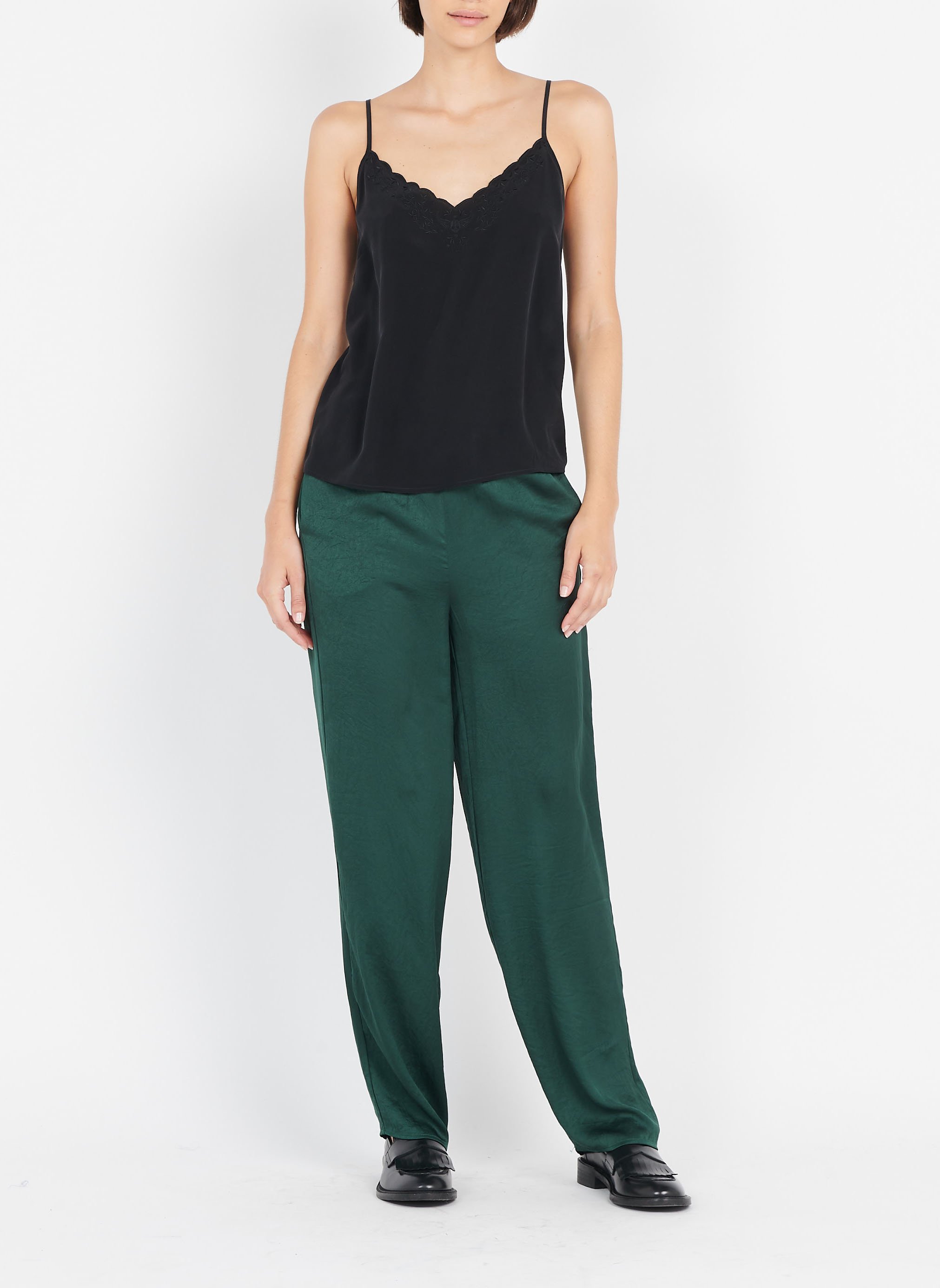 Strappy silk V-neck camisole IKKS Black