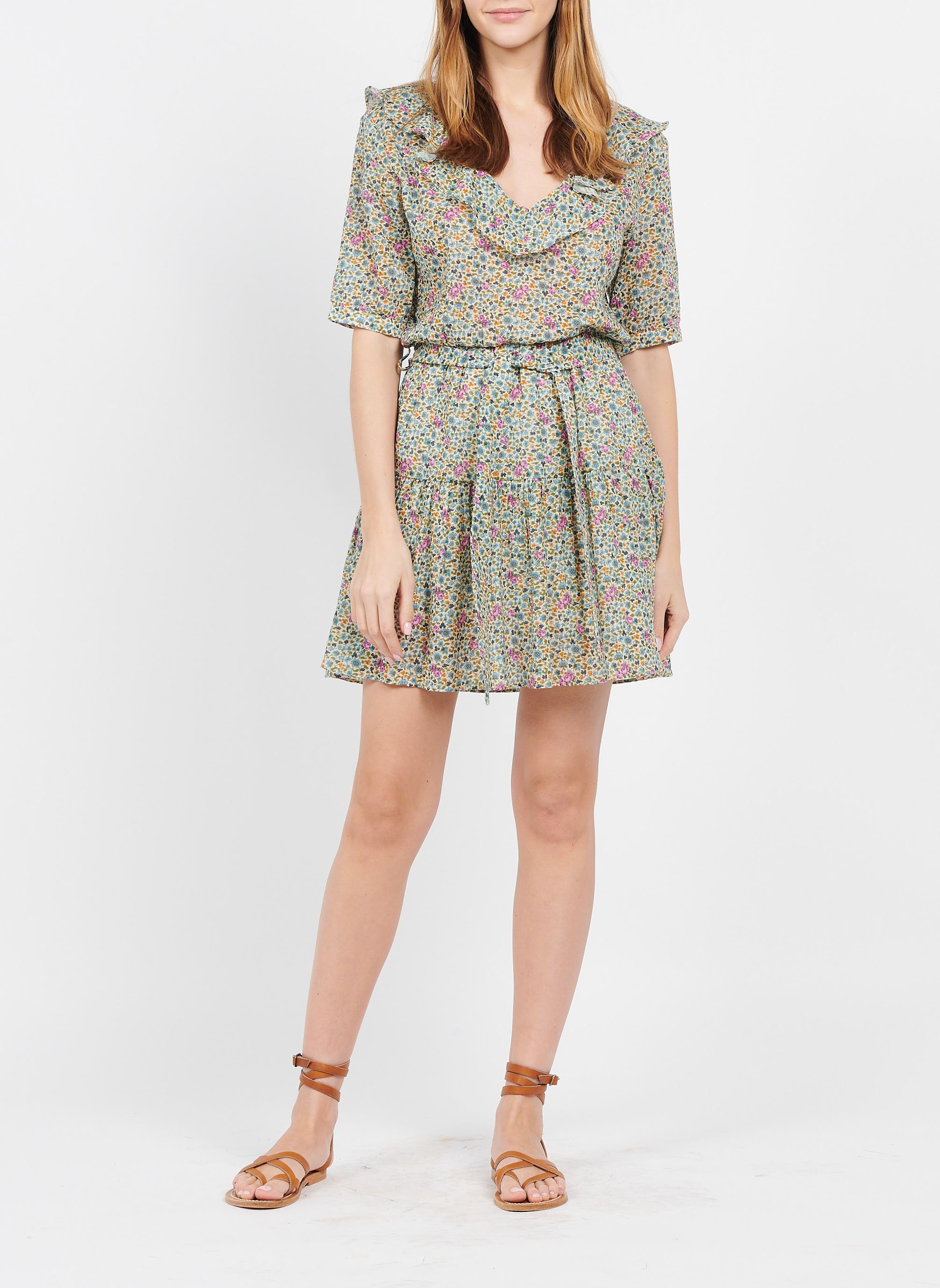 Kurzkleid aus bedruckter Baumwolle EMILE ET IDA Grun