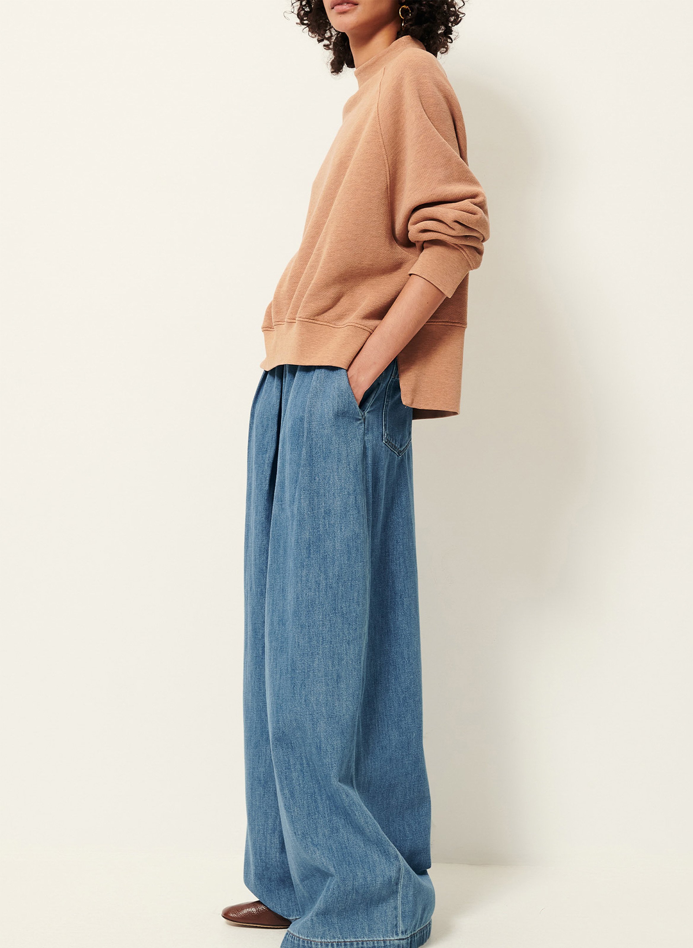 Rundhals-Sweatshirt aus Baumwoll-Mix SESSUN Beige
