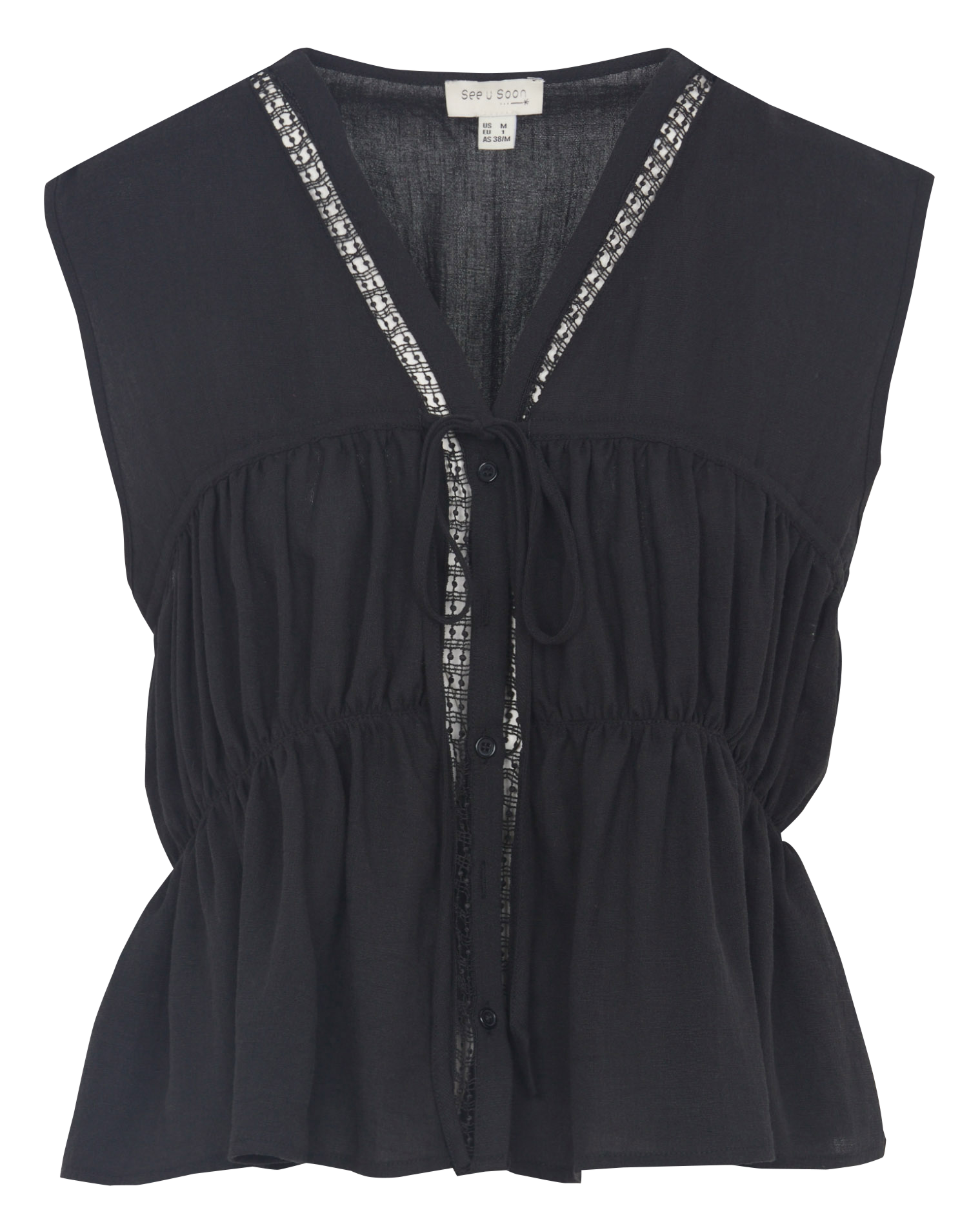 Top col V sans manches à fronces SEE U SOON Noir