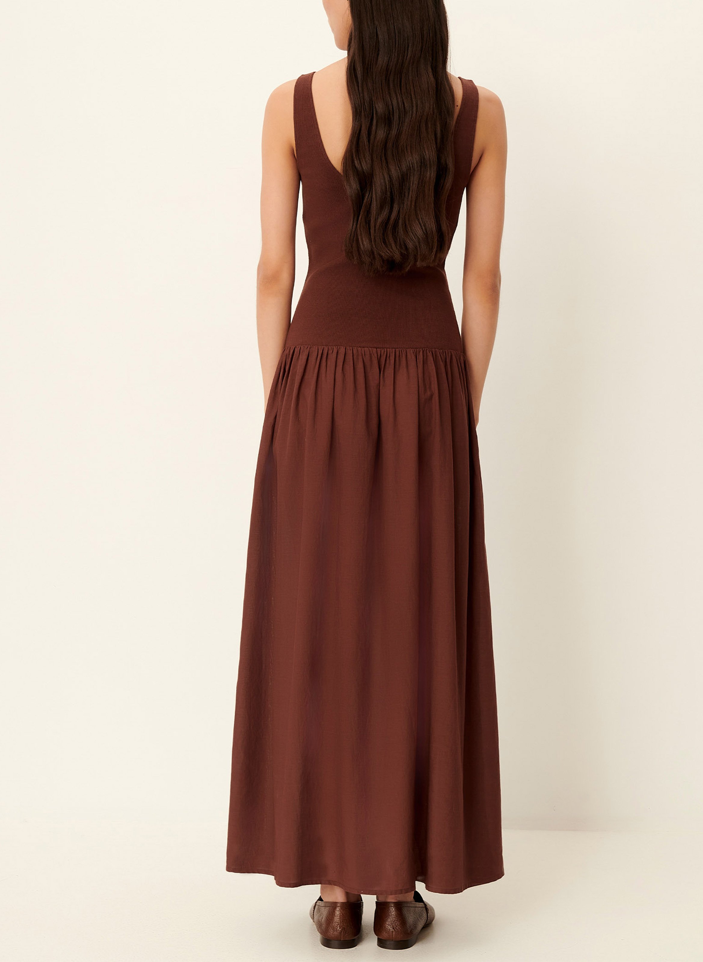 Robe longue évasée en coton mélangé SESSUN Marron