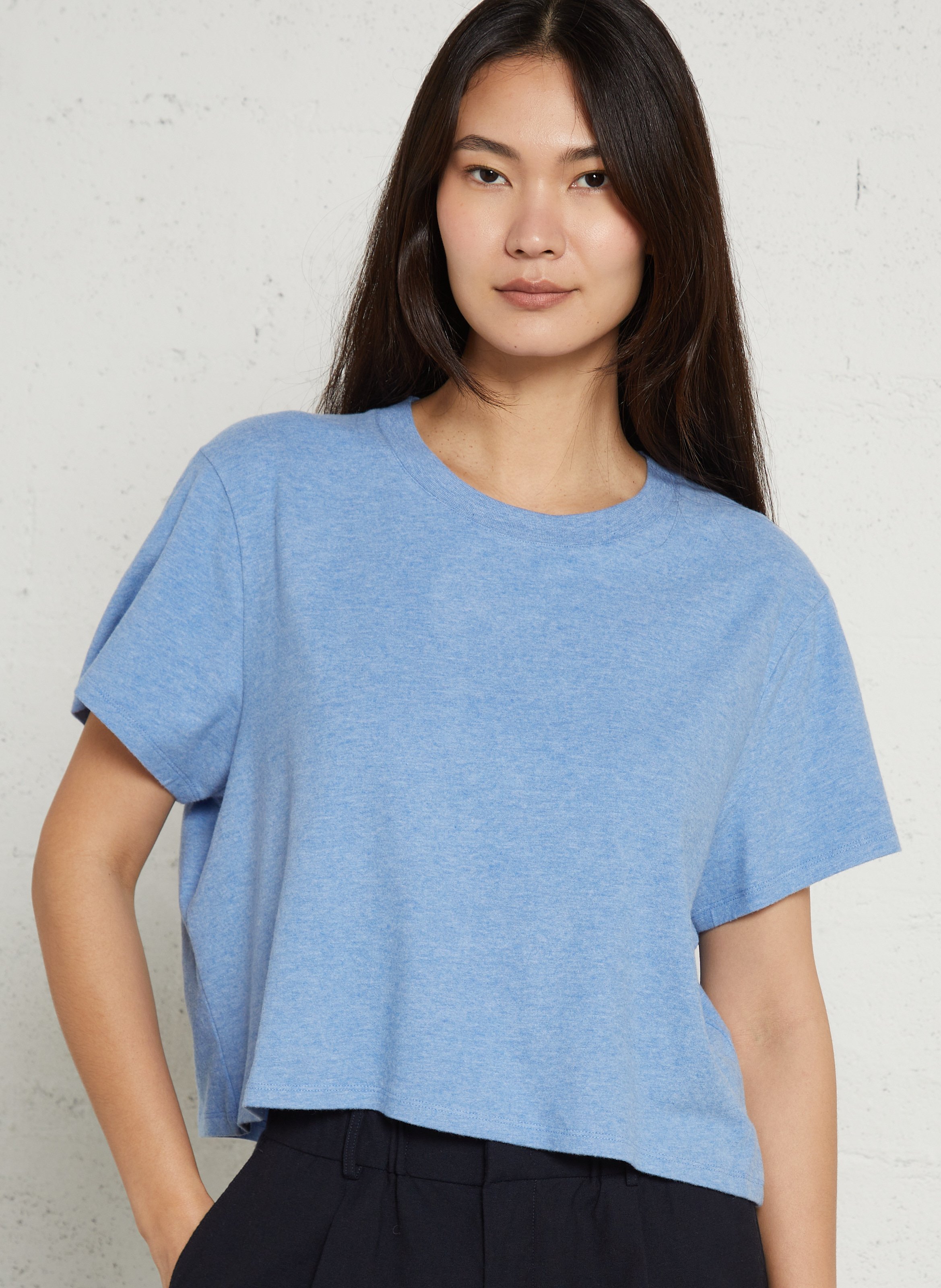 T-shirt met ronde hals | katoenblend met chiné-effect AMERICAN VINTAGE Blauw