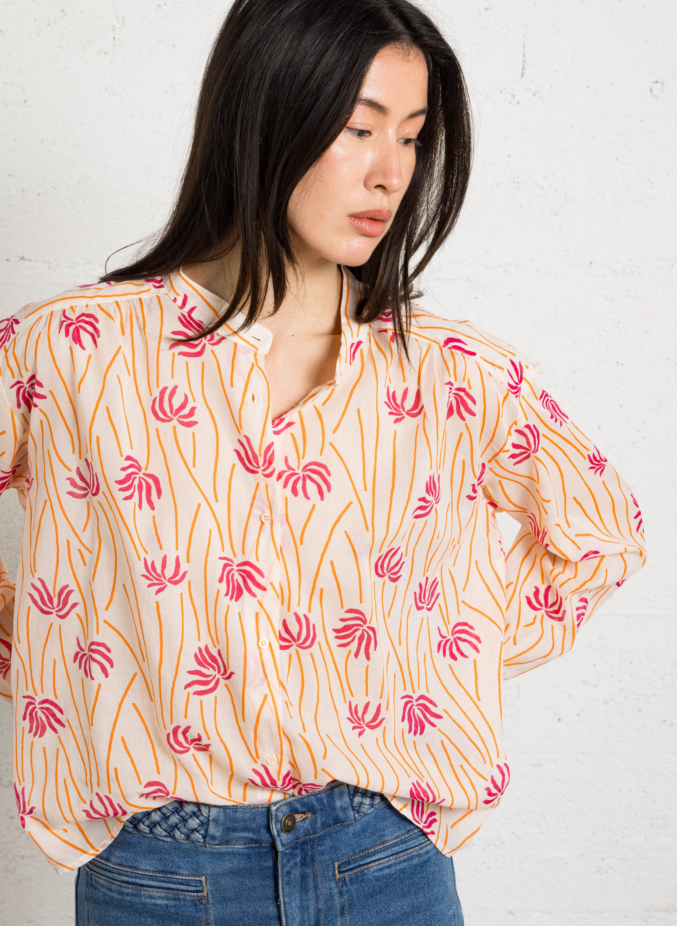 Straight printed organic cotton round-neck blouse SACRECOEUR Multicolored