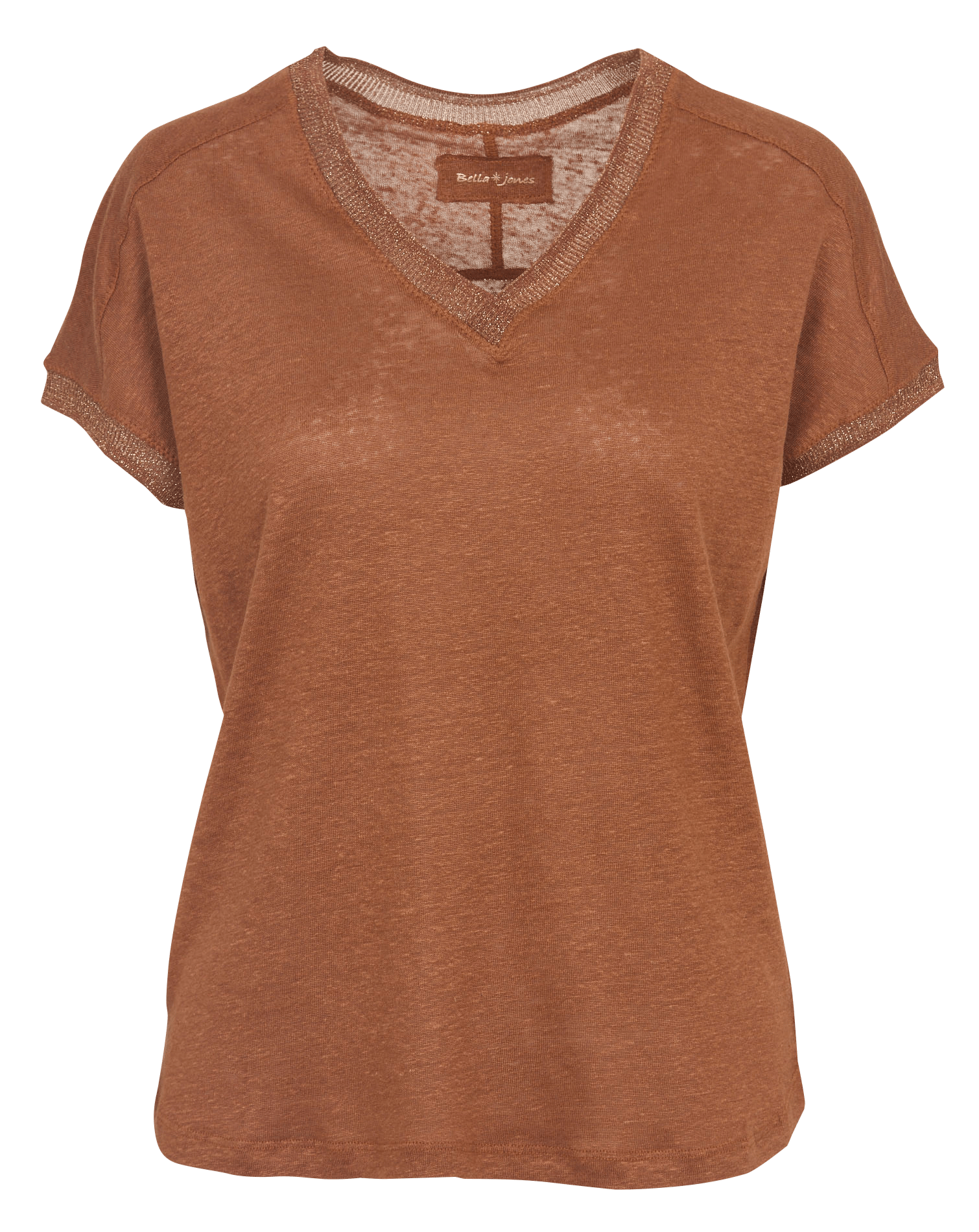 Tee-shirt col V en lin BELLA JONES Marron